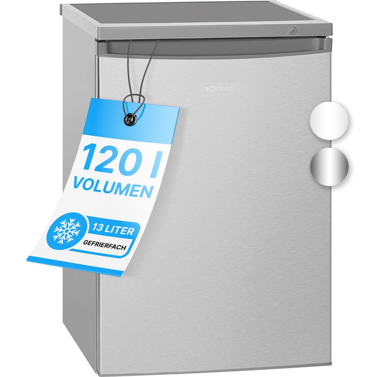 Bomann® Kühlschrank mit Gefrierfach | Kühlschrank klein mit 120L Nutzinhalt | Kühlen 107L & Gefrieren 13L | Fridge mit 3 Türablagen & 2 Glasablagen | wechselbarer Türanschlag
