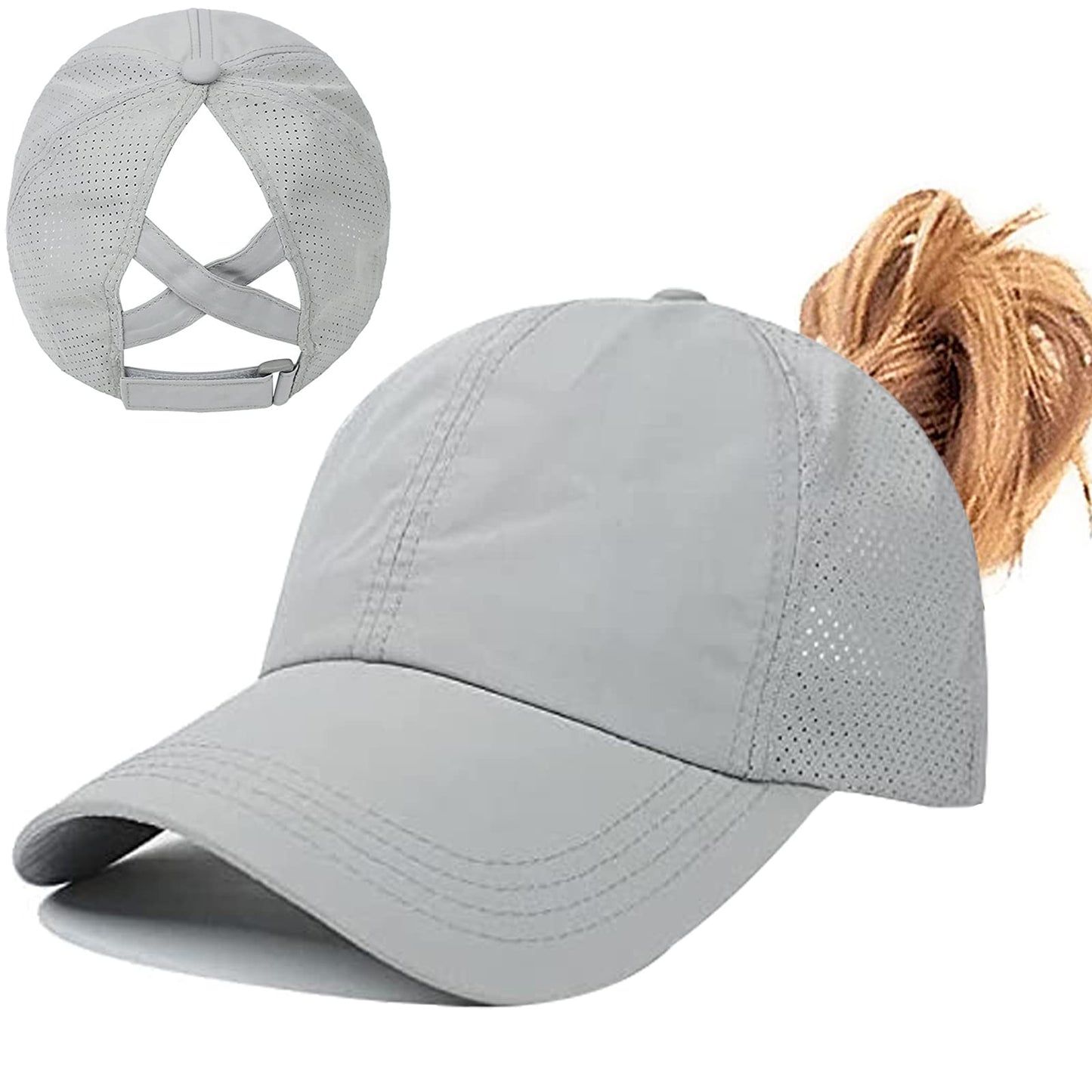 Womens Ponytail Hat Baseball Cap, Adjustable Criss Cross Baseball Cap High Bun Unisex Quick Drying Trucker Hats