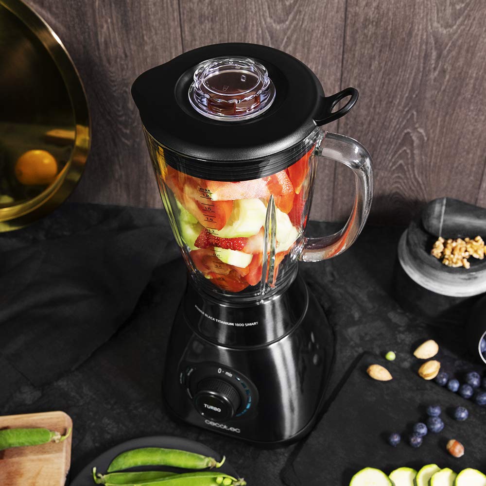 Cecotec Standmixer Power Black Titanium 1800MAX Blend It, 1800 W maximale Leistung, 5 Geschwindigkeiten, 6 Klingen aus Edelstahl, Ice-Crush-Funktion, Turbo- und Smoothie-Funktion, AutoClean-Funktion