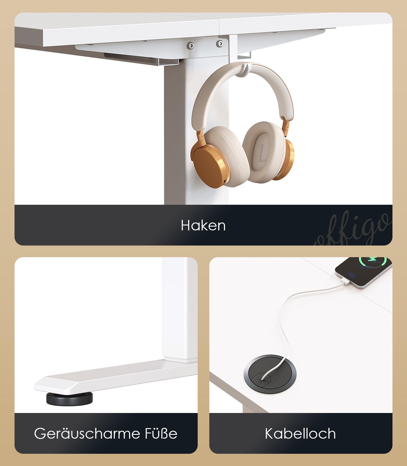 OffiGo Höhenverstellbarer Schreibtisch, 120 cm Elektrischer Schreibtisch, Ergonomischer Tisch mit Memory-Funktion, Gaming Tisch Höhenverstellbar, Moderner Computertisch für Zuhause und Büro, Weiß