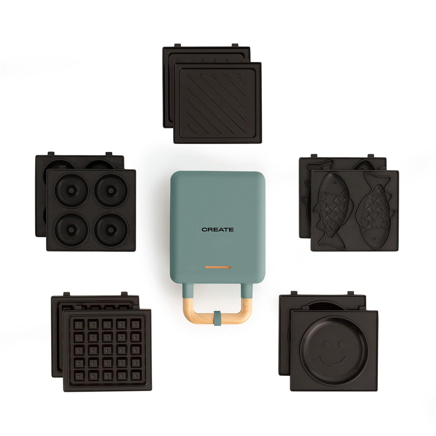 CREATE/STONE STUDIO/Sandwichmaker und Waffeleisen in Rosa-Barbie / 2 austauschbare Antihaftplatten, 1 Scheibe, 100º Offnung, BPA-frei, 105º Öffnung, Cool-Touch-Griff, 600W