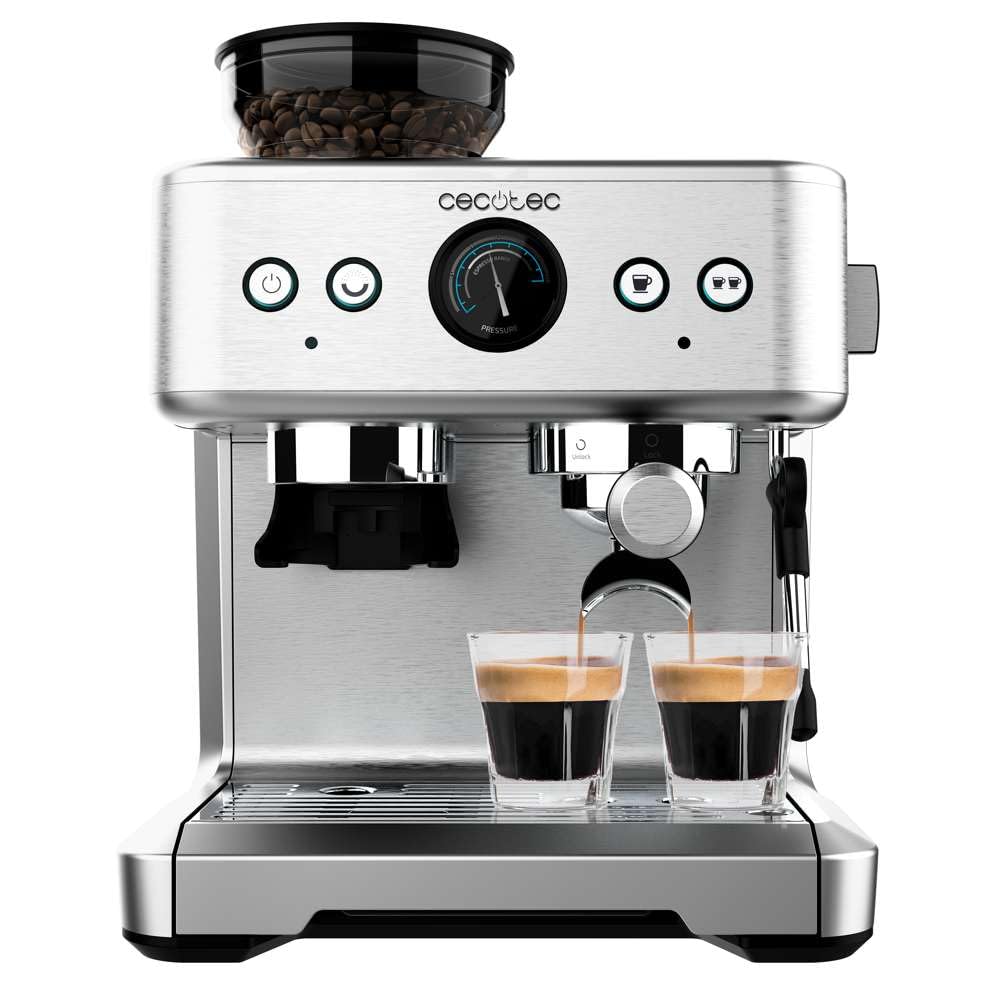 Cecotec Espressomaschine Barista Power Espresso 20 Barista Maestro, 2250 W, 20 Bar, Manometer und 2 Thermoblocks, Kaffeebohnenbehälter, 20-stufiges Mahlwerk, Dampfauslass