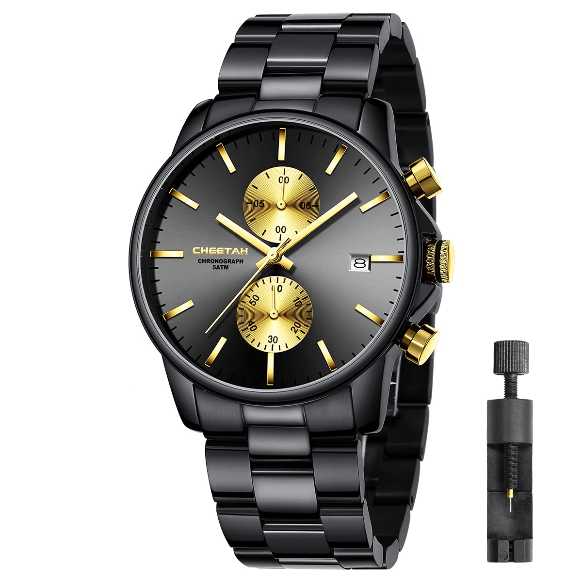 Herrenuhren mit lässiger wasserdichter Chronographen Quarzuhr aus Edelstahl und Metall, Auto Date in farbenfrohen Zeigern