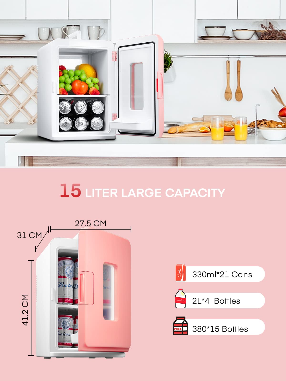 NORTHCLAN Mini Fridge for Room 15 L, with 220 V AC/12 V DC for Car and Home Use, Portable Fridge and Heating Fridge Perfect for Drinks, Cosmetics, Snacks, Max & Eco Mode, Black
