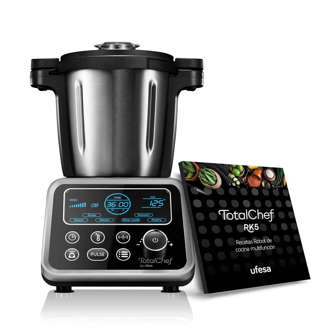 Ufesa TotalChef RK7 Küchenmaschine mit WLAN, Multifunktions Küchenroboter mit Kochfunktion, Kochroboter 30 Funktionen, 4.5L, 7-Zoll-Touchscreen, Interaktives Rezeptbuch, Silber / Weiss