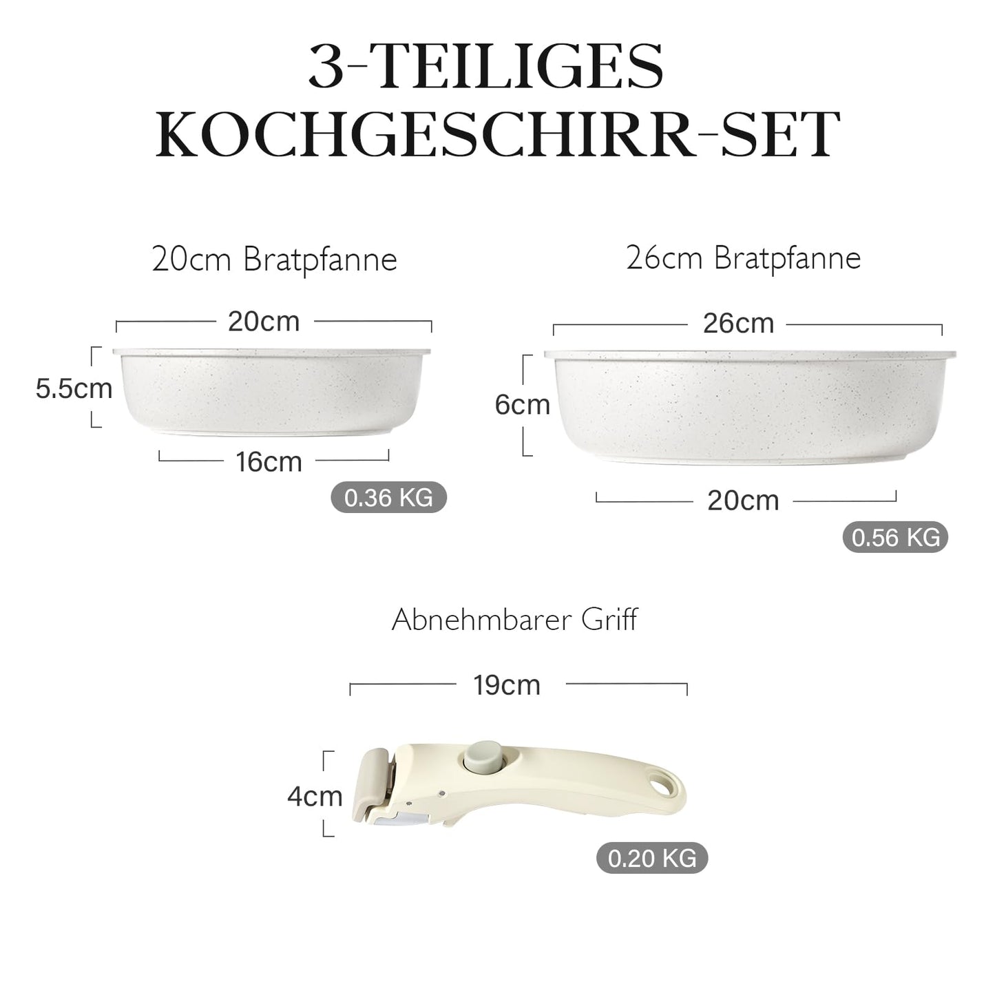 GiPP Topfset mit Abnehmbarer Griff, 11-Teilig Topf und Pfannenset mit Antihaft Beschichtet, Topfset Induktion Kochtopf Set, Backofenfest, für Alle Herdarten, PTFE/PFOA-frei, Weiß