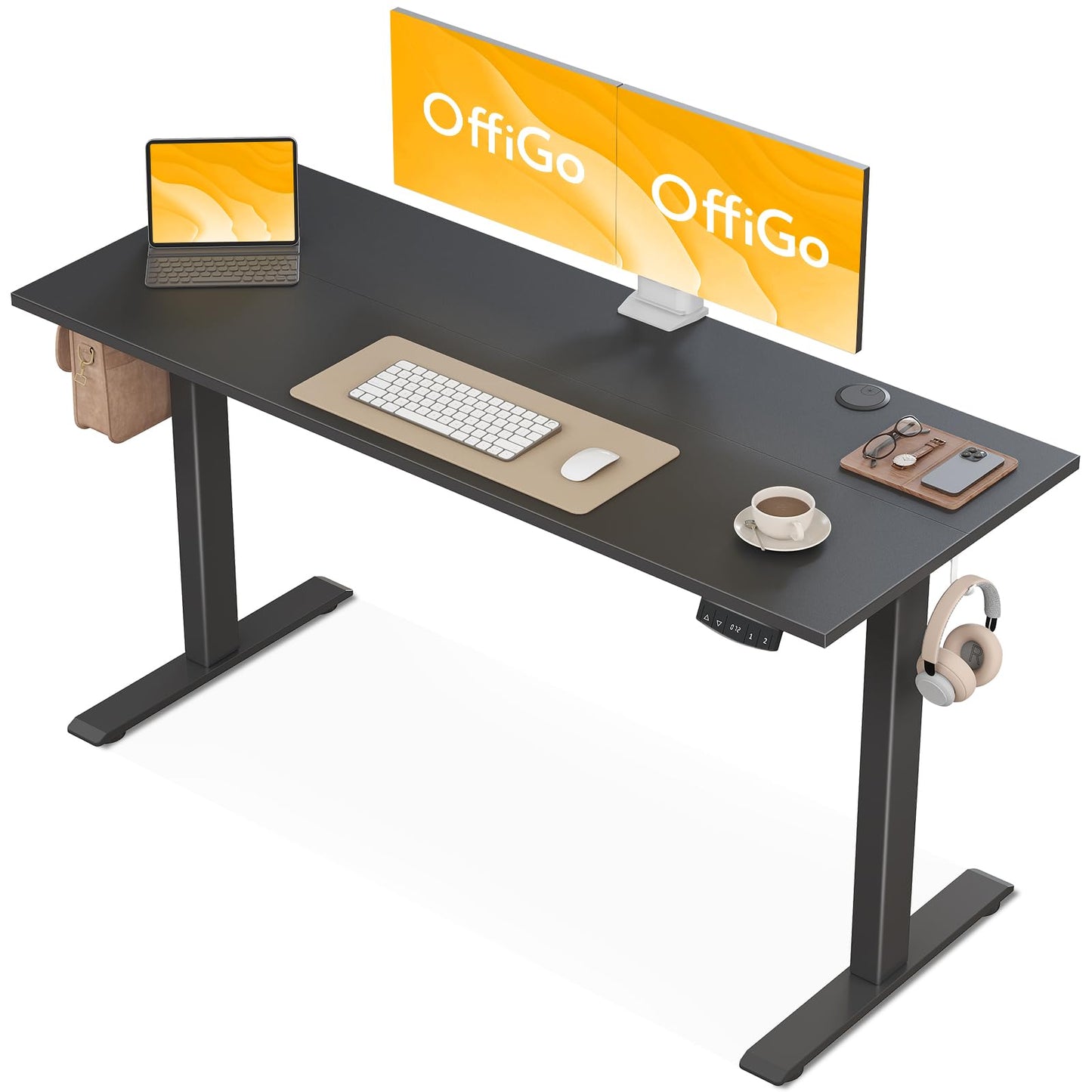 OffiGo Höhenverstellbarer Schreibtisch, 120 cm Elektrischer Schreibtisch, Ergonomischer Tisch mit Memory-Funktion, Gaming Tisch Höhenverstellbar, Moderner Computertisch für Zuhause und Büro, Weiß
