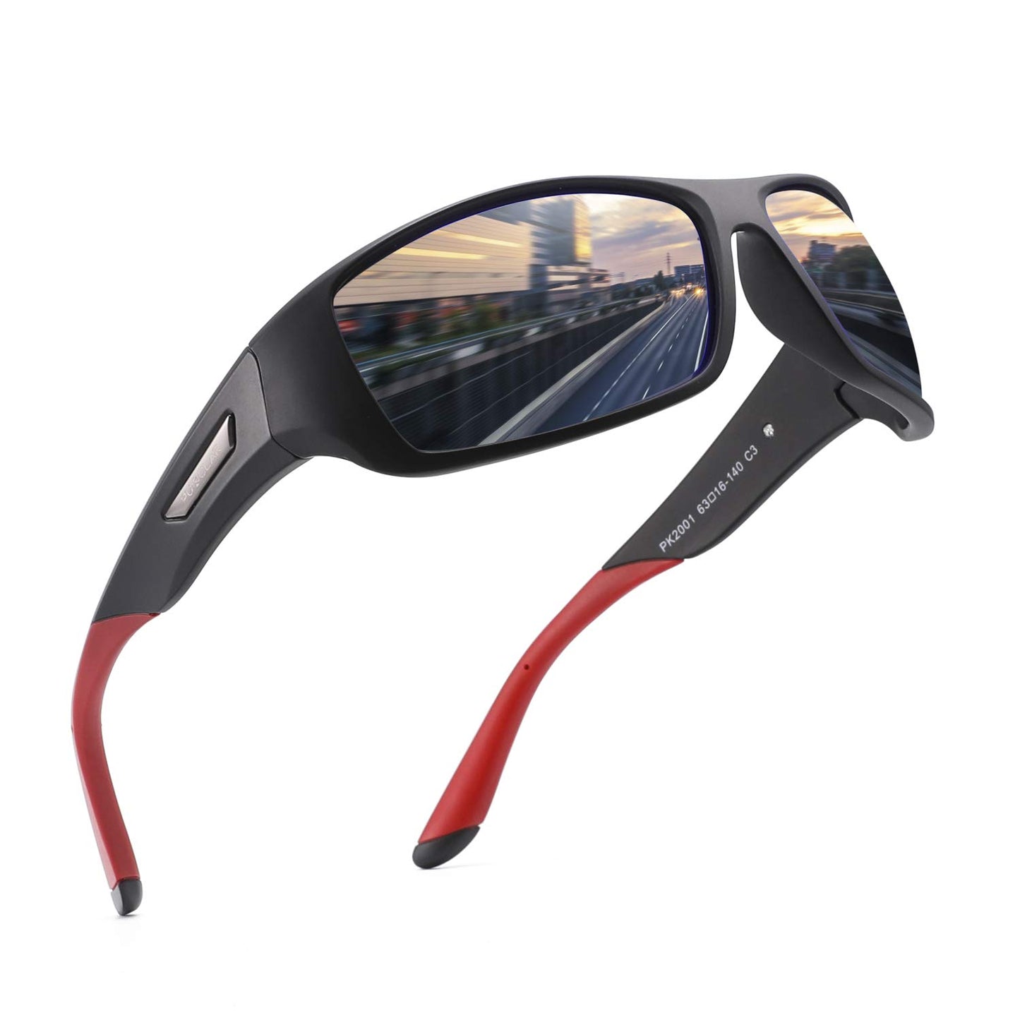 PUKCLAR Sonnenbrille Herren Polarisierte Sportbrille Radsportbrillen Fahrerbrille UV400 Schutz Cat 3 TR90