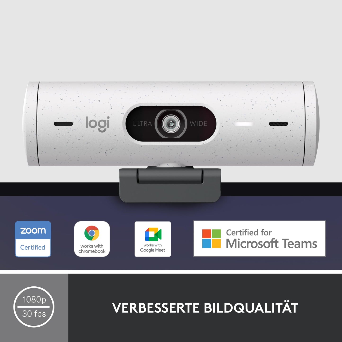 Logitech Brio 500 Full-HD-Webcam mit Auto-Lichtkorrektur, Zeigemodus, Doppelmikrofon + Rauschunterdrückung, Webcam-Abdeckung, für Microsoft Teams, Google Meet, Zoom, USB-C-Kabel - Graphit