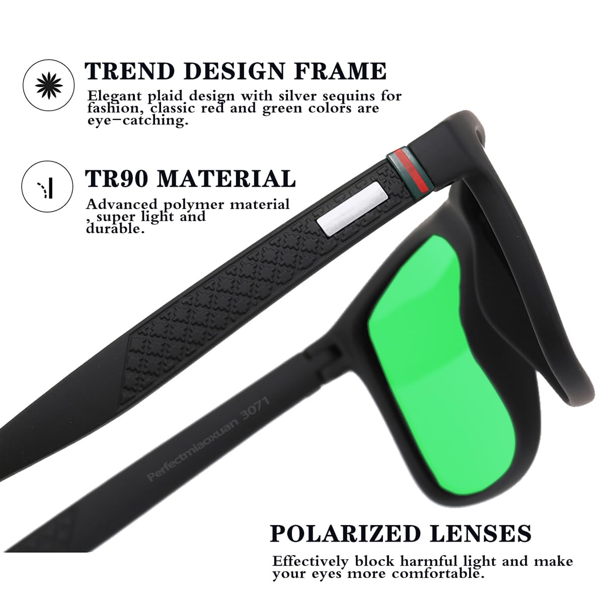 Perfectmiaoxuan Polarisierte Sonnenbrille Herren/Damen ; Vintage/Klassisch/Elegant Brillengestell; HD-Pilotobjektive; Golf/Fahren/Angeln/Reisebrille/Outdoor-Sportarten Mode Sonnenbrille