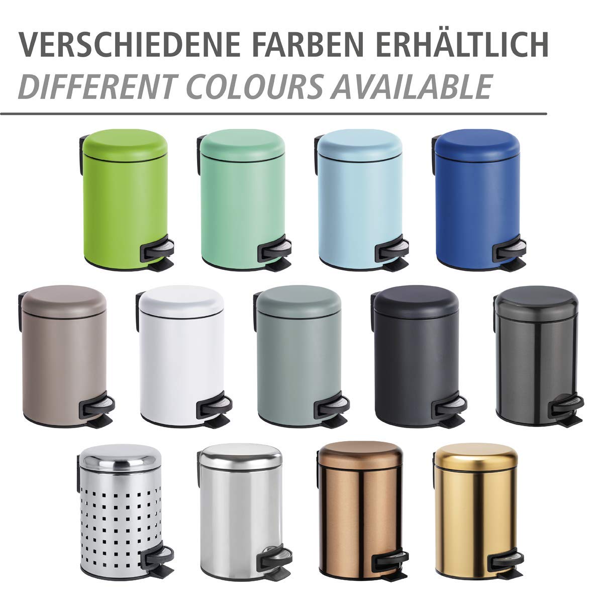 WENKO Treteimer Mod. Leman 3 Liter mit herausnehmbarem Einsatz aus lackiertem Stahl ideal für Badezimmer oder Küche 17 x 25 x 22,5 cm Schwarz matt