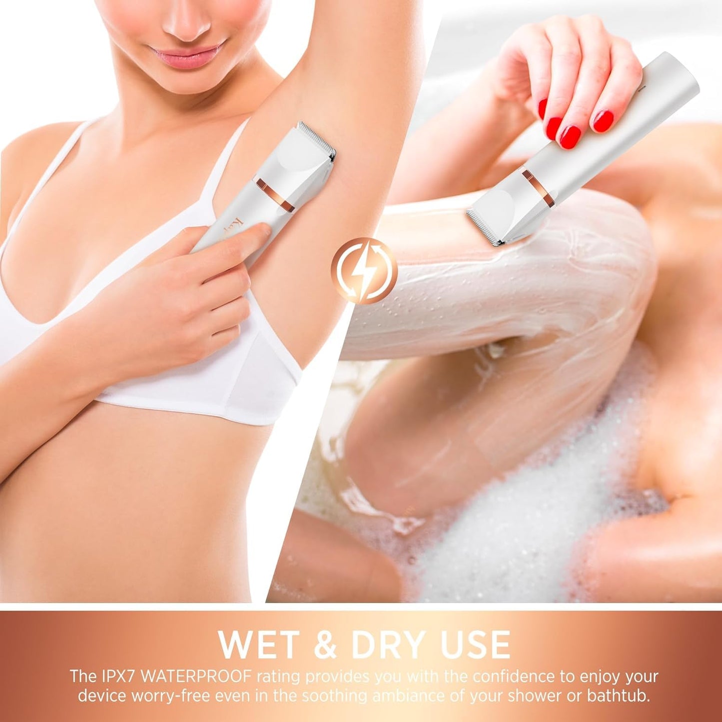 Bikini Trimmer für Frauen Schamhaare 2 in 1 Eletctric Rasierer für Frauen Wiederaufladbarer Eletctric Rasierer für Frauen IPX7 Wasserdicht Bikini Trimmer für Achselbein Arm Körper Gesicht (Roségold)