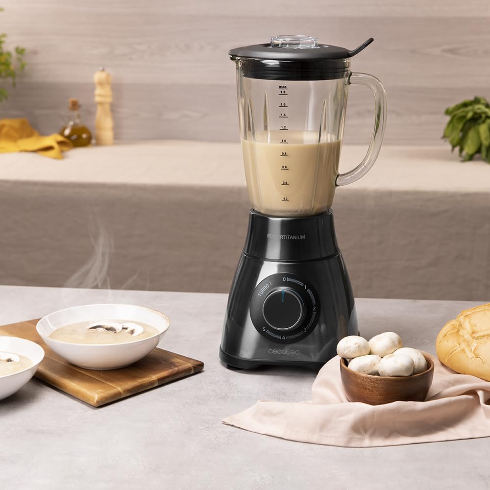 Cecotec Standmixer Power Black Titanium 1800MAX Blend It, 1800 W maximale Leistung, 5 Geschwindigkeiten, 6 Klingen aus Edelstahl, Ice-Crush-Funktion, Turbo- und Smoothie-Funktion, AutoClean-Funktion