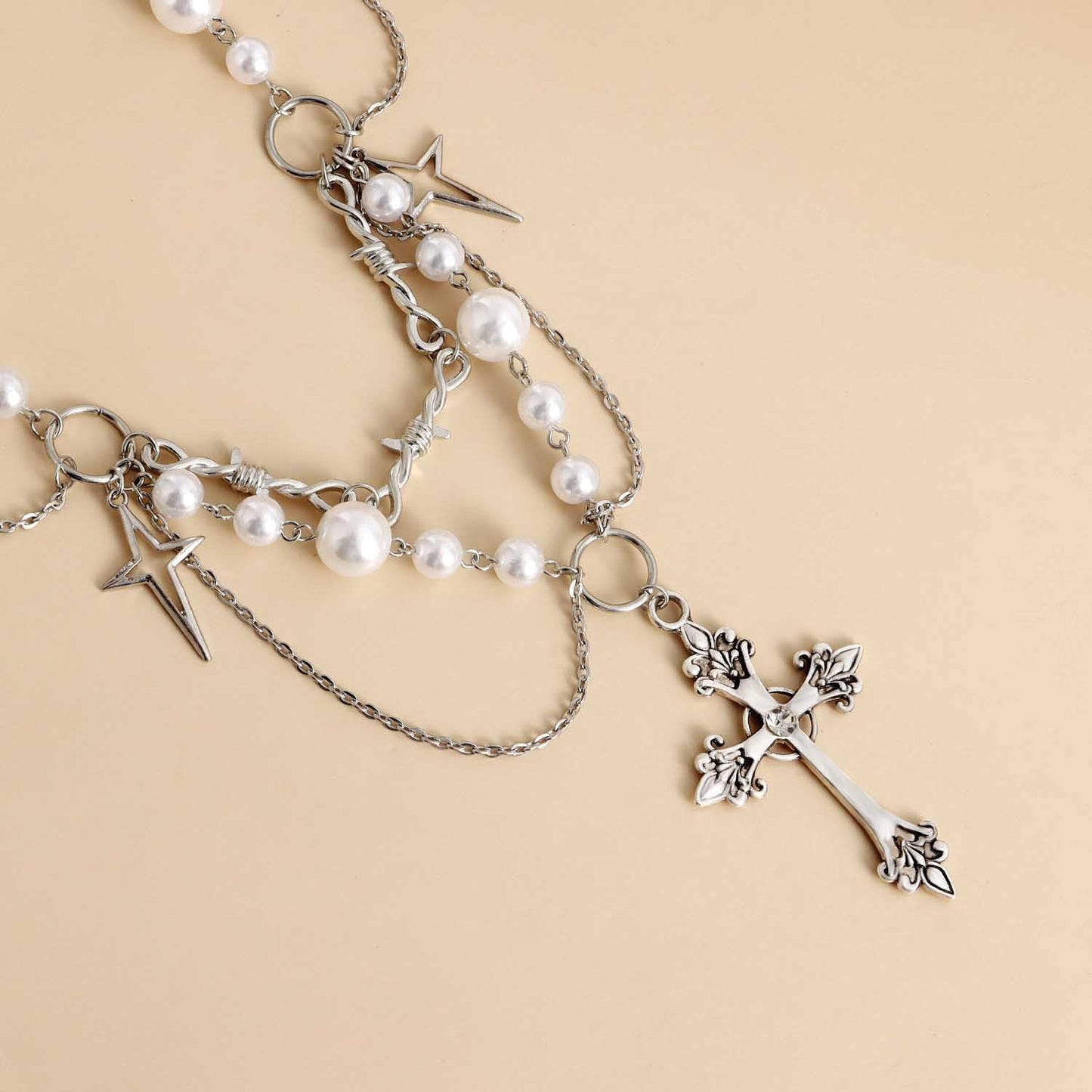 Clataly Women's Crystal Cross Pearl Necklace