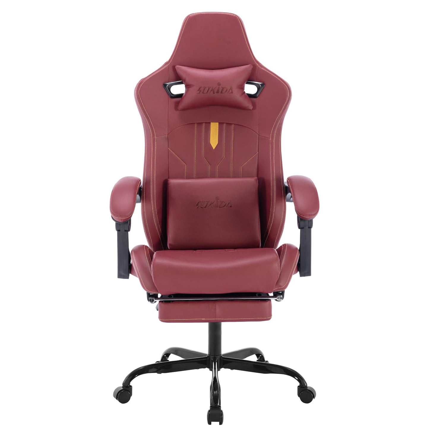 SUKIDA Gaming Stuhl Computerstuhl Ergonomischer Gaming Chair mit Fußstütze Bürostuhl Ergonomischer Computerstuhl mit Lendenwirbelstütze Schwarz