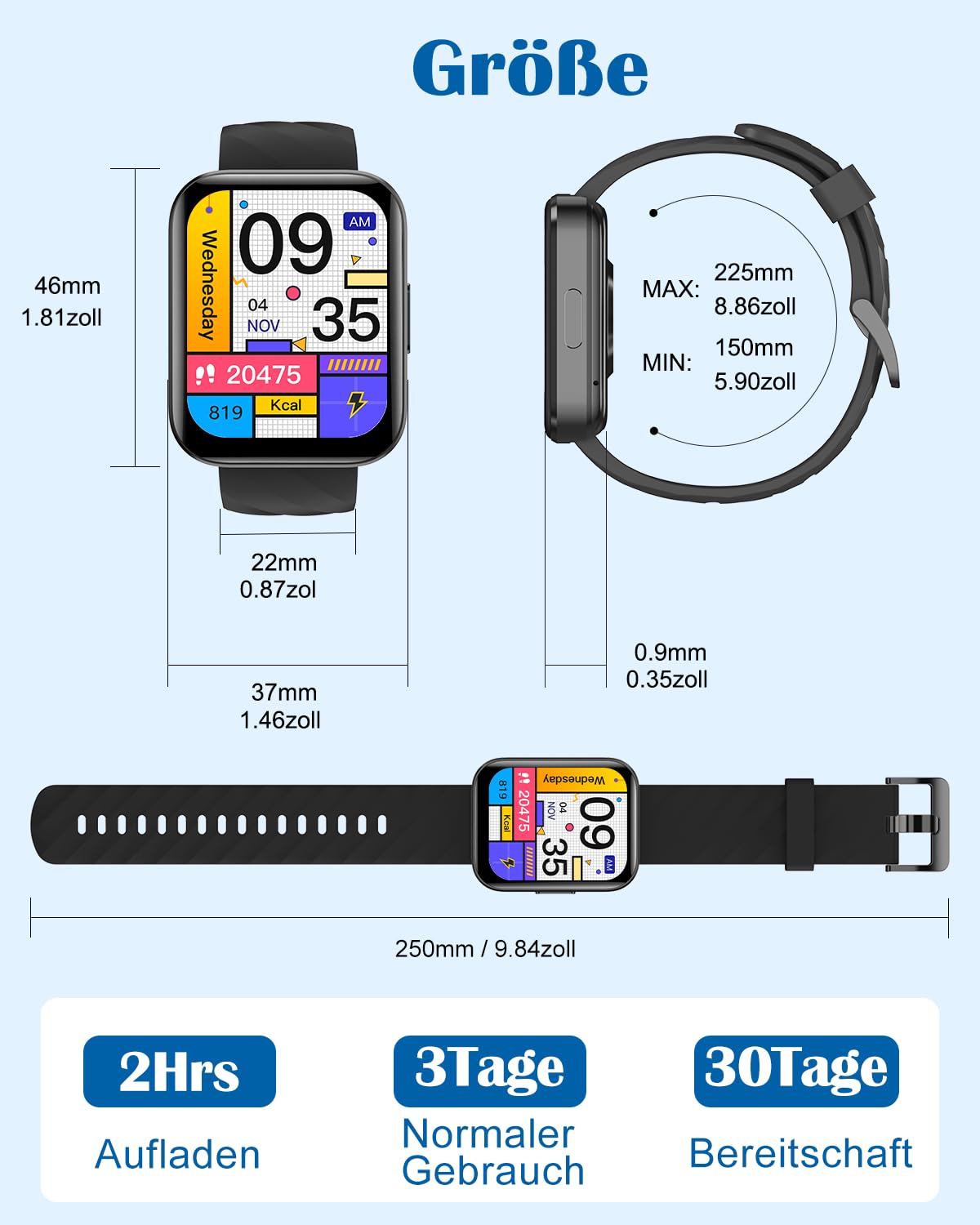 RUIMEN Smartwatch Damen Herren mit Telefonfunktion Fitnessuhr Schrittzähler Uhr mit Pulsmesser SpO2 Messung Schlafüberwachung Nachrichten Multi Trainingsmodi Smart Watch Wasserdicht Für Android iOS