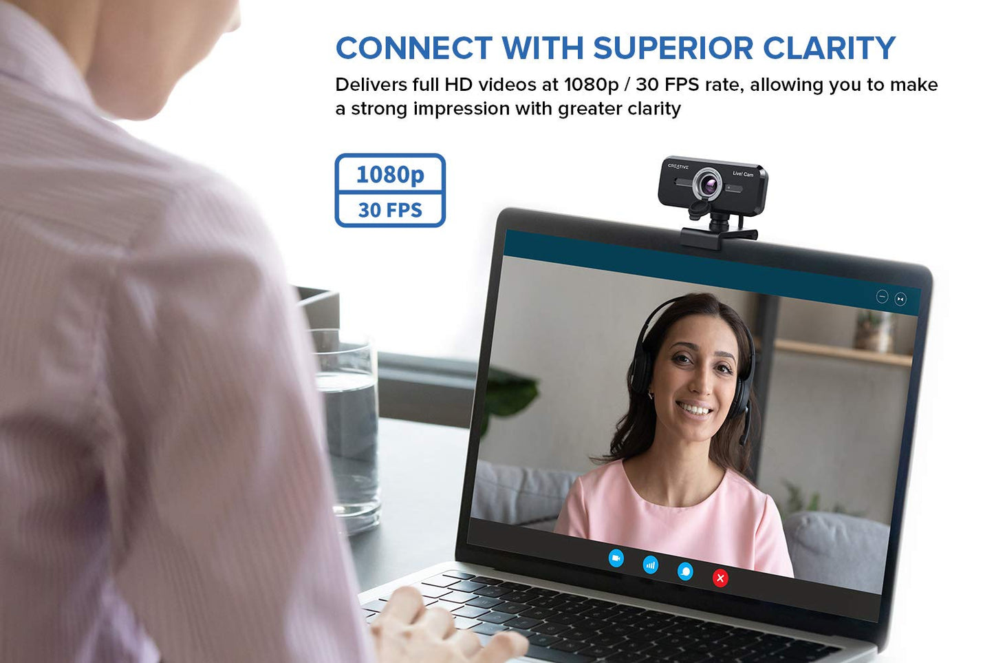 Creative Live! Cam Sync 1080p V2 Full HD-Weitwinkel-USB-Webcam mit automatischer Stummschaltung und Rauschunterdrückung für Videogespräche, verbessertes integriertes Dual-Mikrofon, für Zoom, Skype