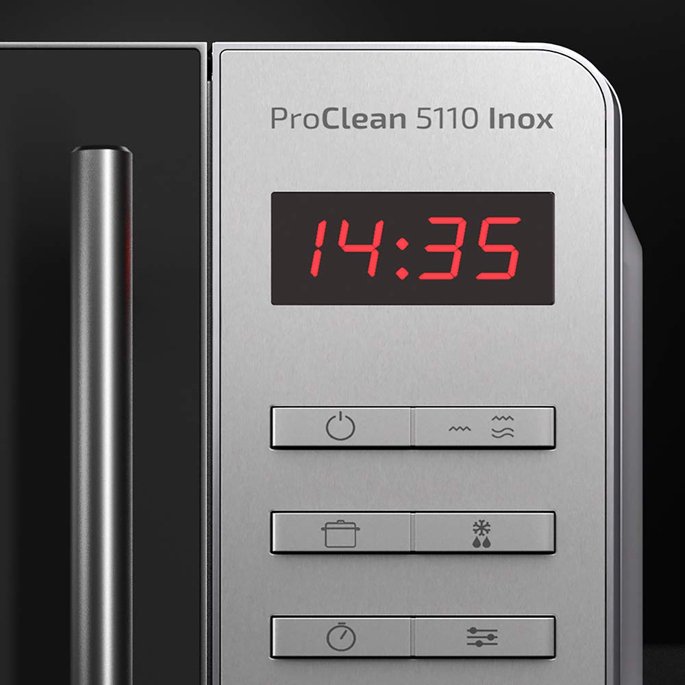 Cecotec Mikrowelle Pro Clean 5110 Inox. 700 W, Grill 800 W, 20 L, Ready 2 Clean, Beschichtung 3D Wave Frontspiegel, 8 Programme,60 Min Timer, LED, Edelstahl In Silber Schwarz