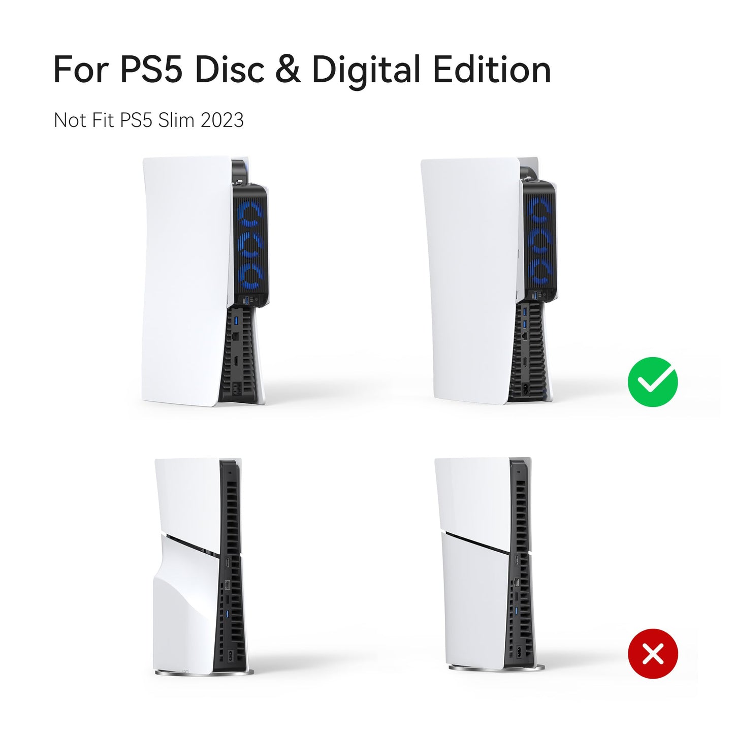 Kühlzubehör für ALTE PS5-Version, KIWIHOME PS5-Lüfter mit LED, automatischer Geschwindigkeitsregelung und USB3.0-Hubs, für PS5 Disc und Digital Edition, nicht für PS5 Slim/PS5 Pro (Weiß)