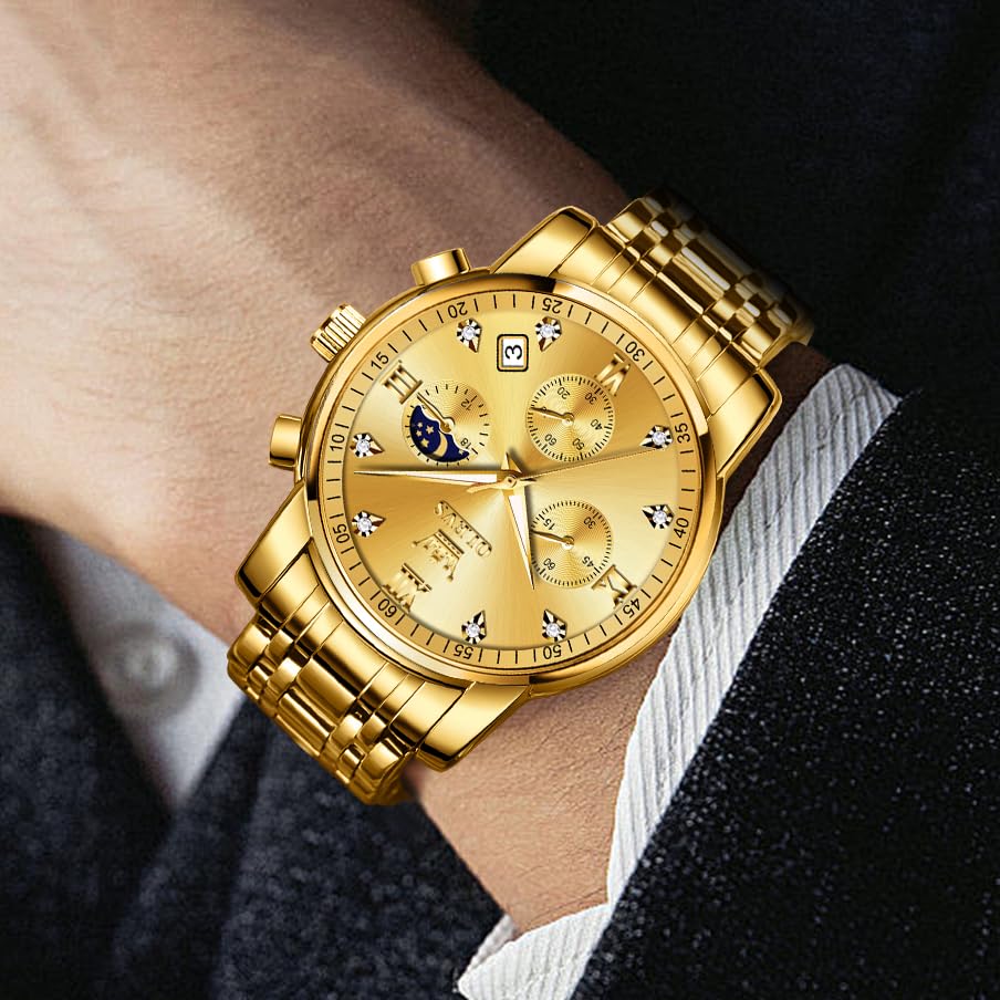 OLEVS Uhren Herren, Edelstahl Analoger Quarzuhr, Multifunktionale Diamanten Herrenuhren, Klassisches Luxuskleid Herrenuhr