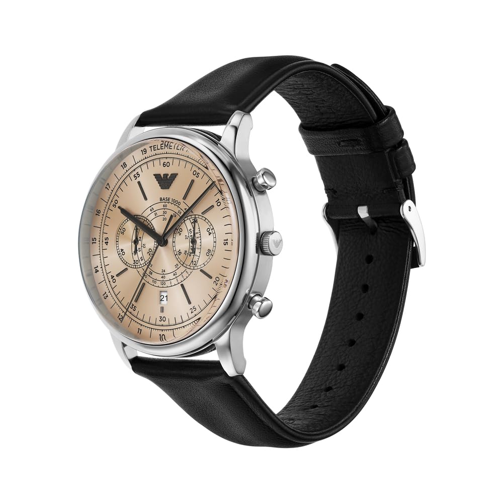 Emporio Armani Uhr für Männer, 2 Unterzifferblätter Chronographenwerk und 43mm Gehäusegröße mit Edelstahl-, Leder- oder Silikonarmband