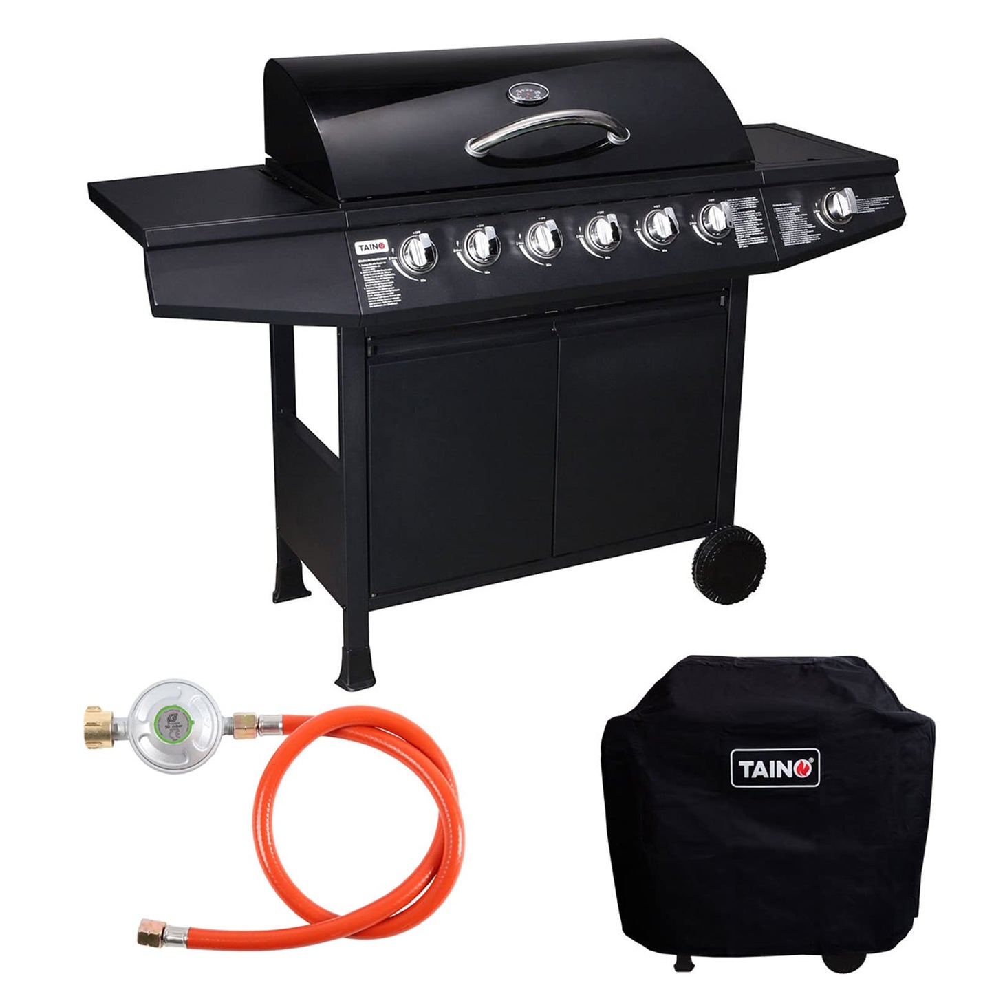 TAINO BASIC BBQ Gas Grill Grill Cart Stainless Steel Burner + Side Cooker Grill (BASIC 6+1 Gas Grill)
