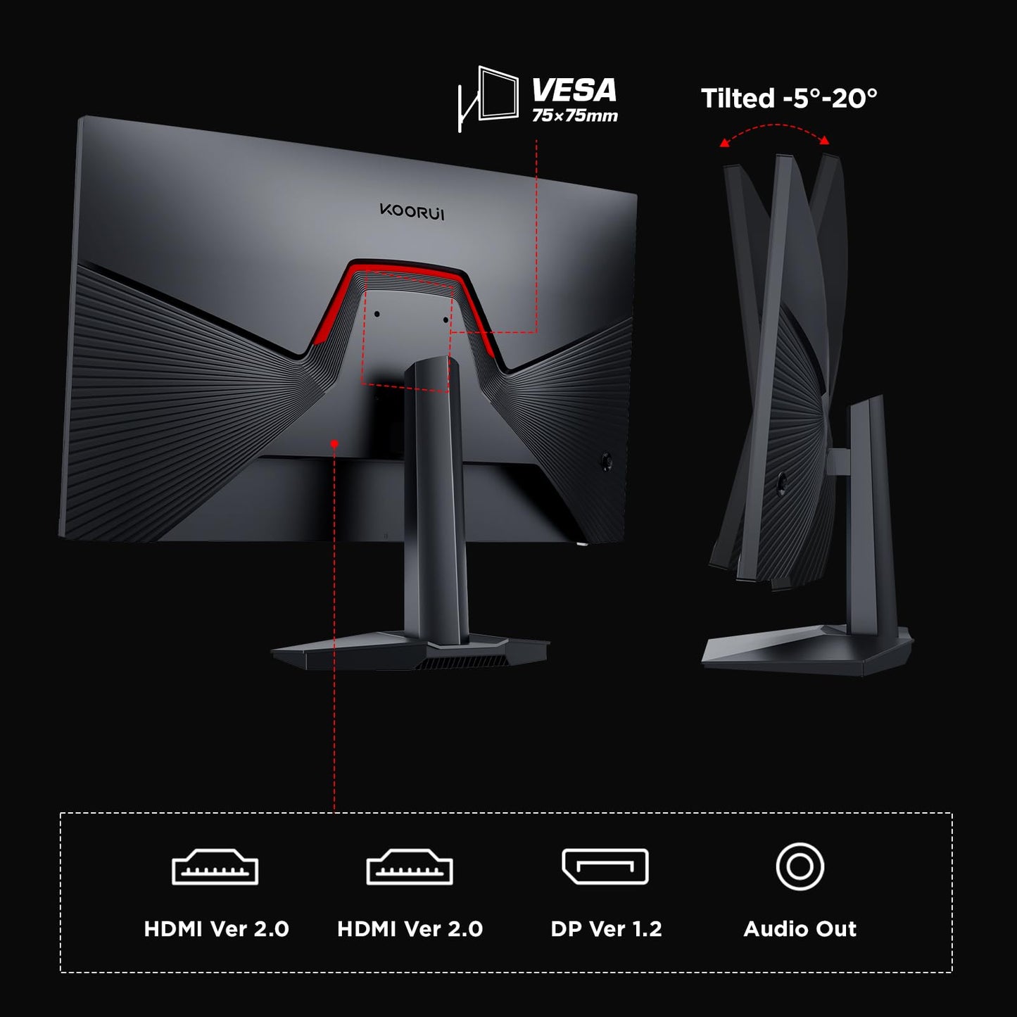 KOORUI Gaming Monitor 27 Zoll, 170Hz, IPS, 2K QHD(2560 x 1440p), HDR 400, 1ms, Adaptive Sync, DisplayPort, HDMI, 100% sRGB, Höhenverstellbar, Augenpflege, VESA 75x75