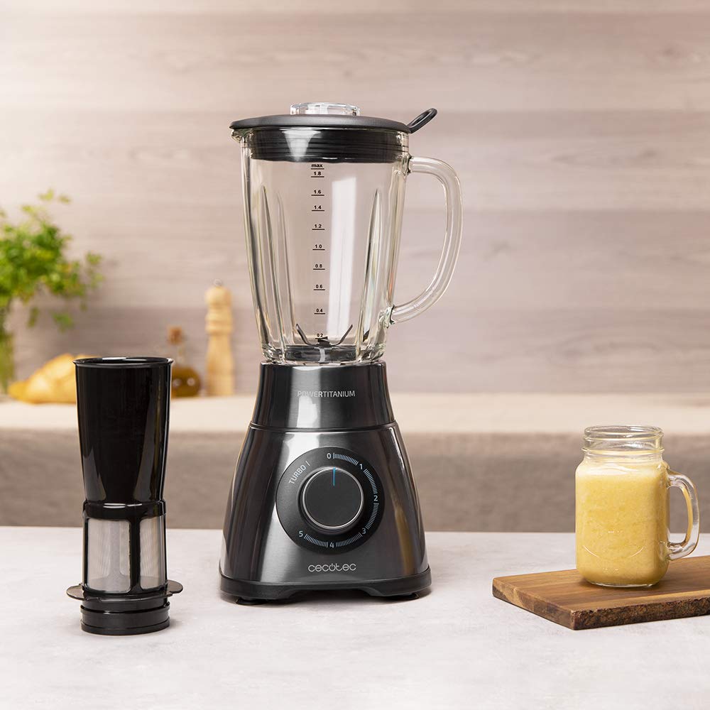 Cecotec Standmixer Power Black Titanium 1800MAX Blend It, 1800 W maximale Leistung, 5 Geschwindigkeiten, 6 Klingen aus Edelstahl, Ice-Crush-Funktion, Turbo- und Smoothie-Funktion, AutoClean-Funktion