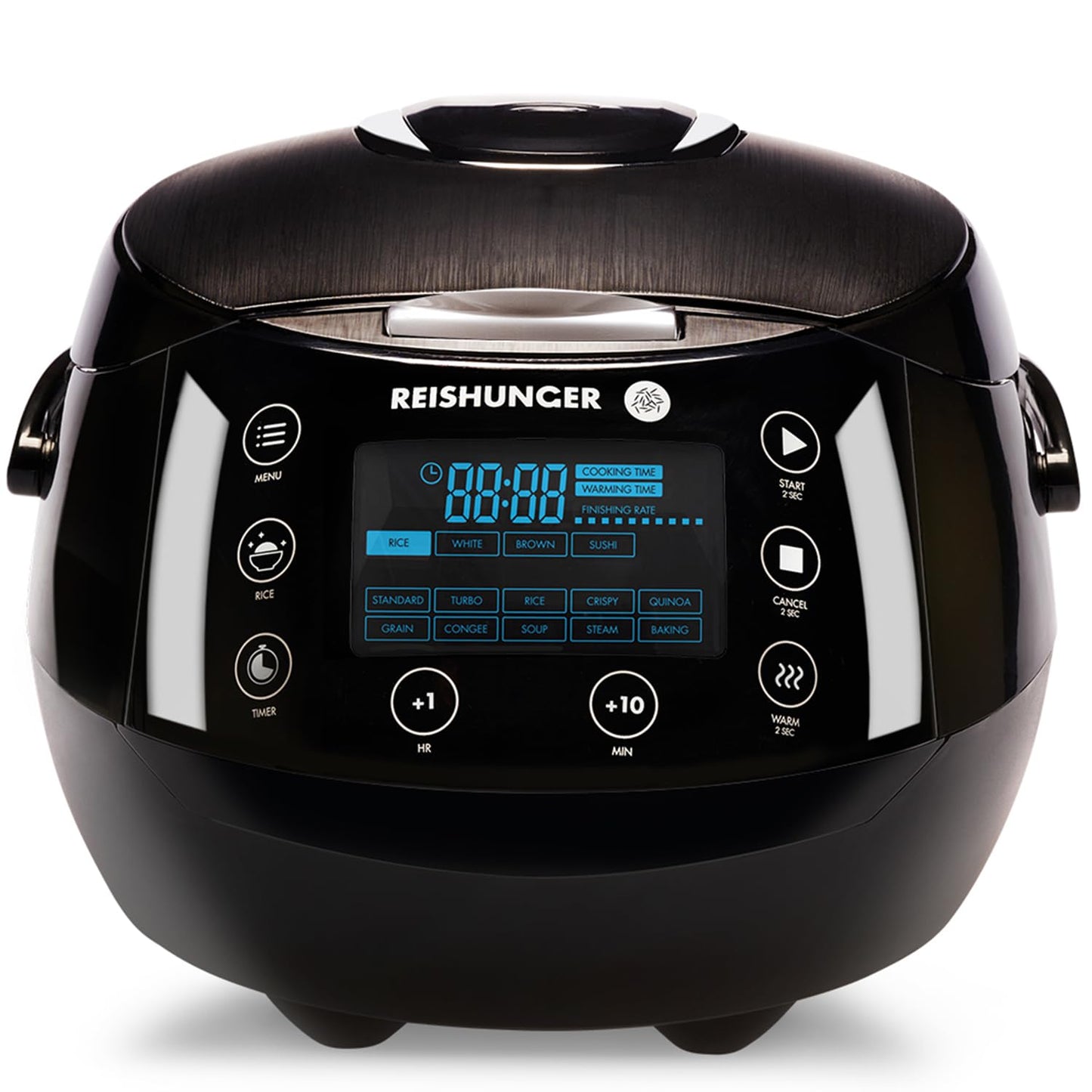 REISHUNGER Digitaler Reiskocher & Dampfgarer Grau | 1,5 L bis 8 Personen | Warmhaltefunktion, Timer & Premium Innentopf | Multikocher, 12 Programme, 7-Phasen-Technologie
