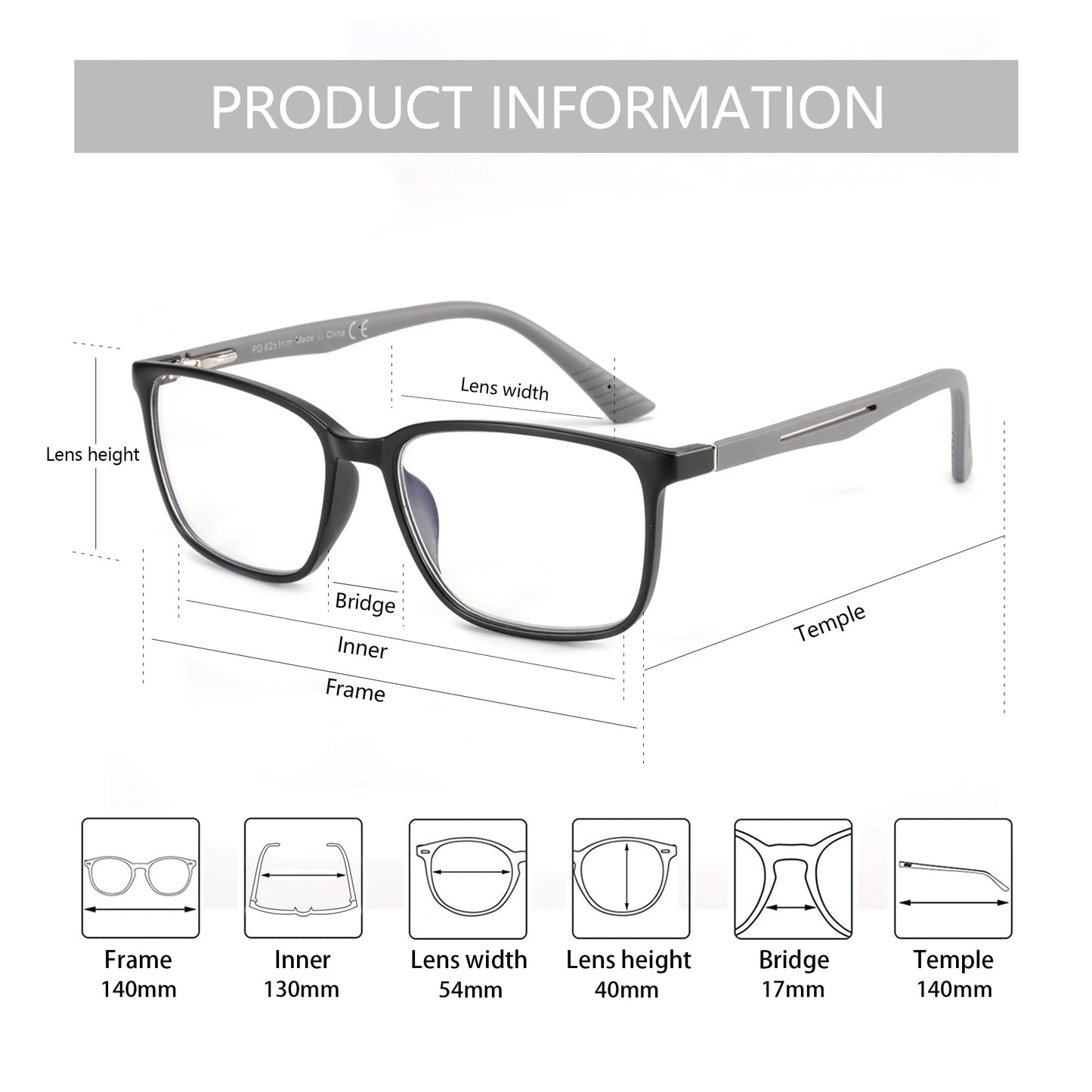 ZENOTTIC Blaulichtfilter Brille & Lesebrille Herren Eckige Rahmen-Leser Anti-Glanz Sport Computerbrille