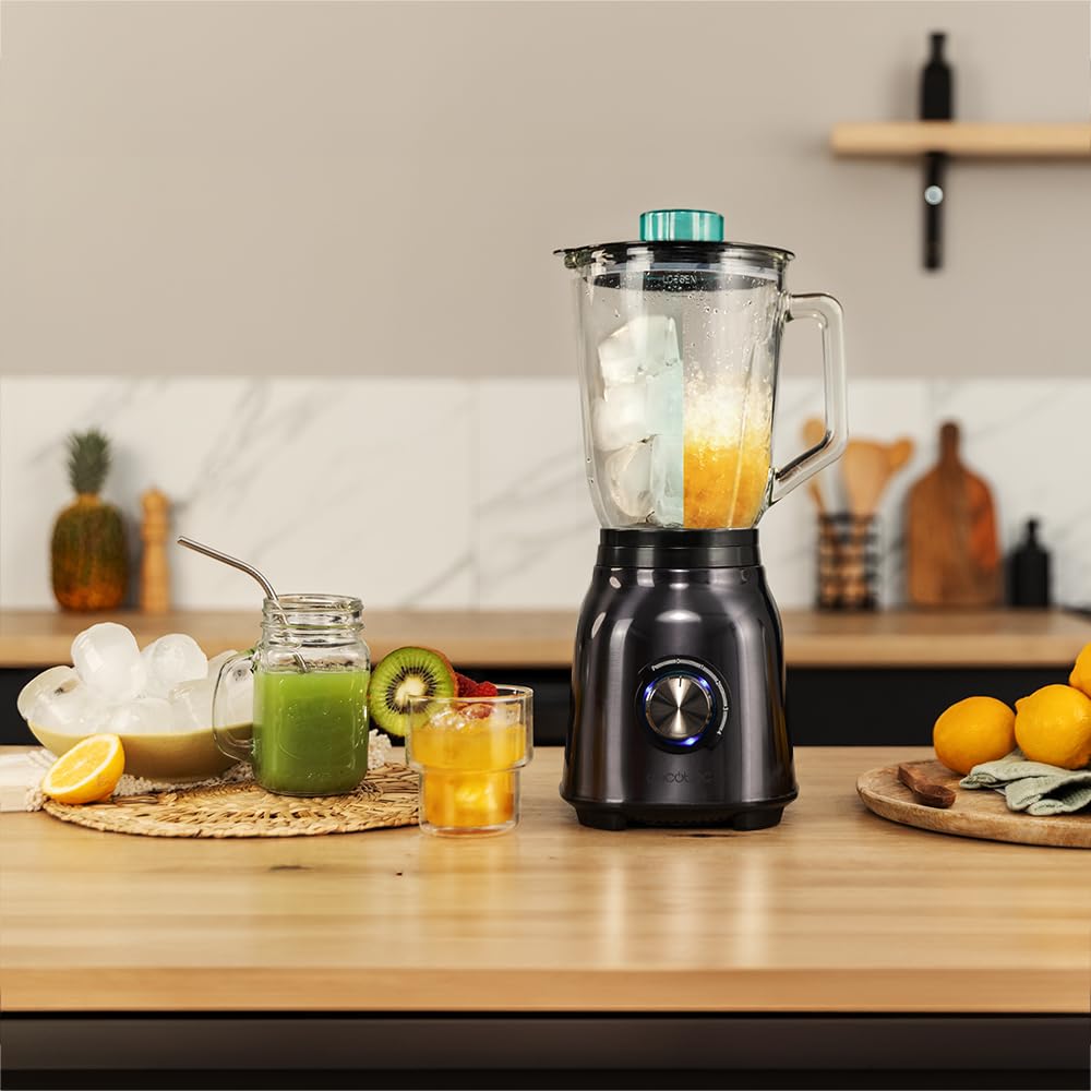 Cecotec Standmixer Power Black Titanium 1800MAX Blend It, 1800 W maximale Leistung, 5 Geschwindigkeiten, 6 Klingen aus Edelstahl, Ice-Crush-Funktion, Turbo- und Smoothie-Funktion, AutoClean-Funktion