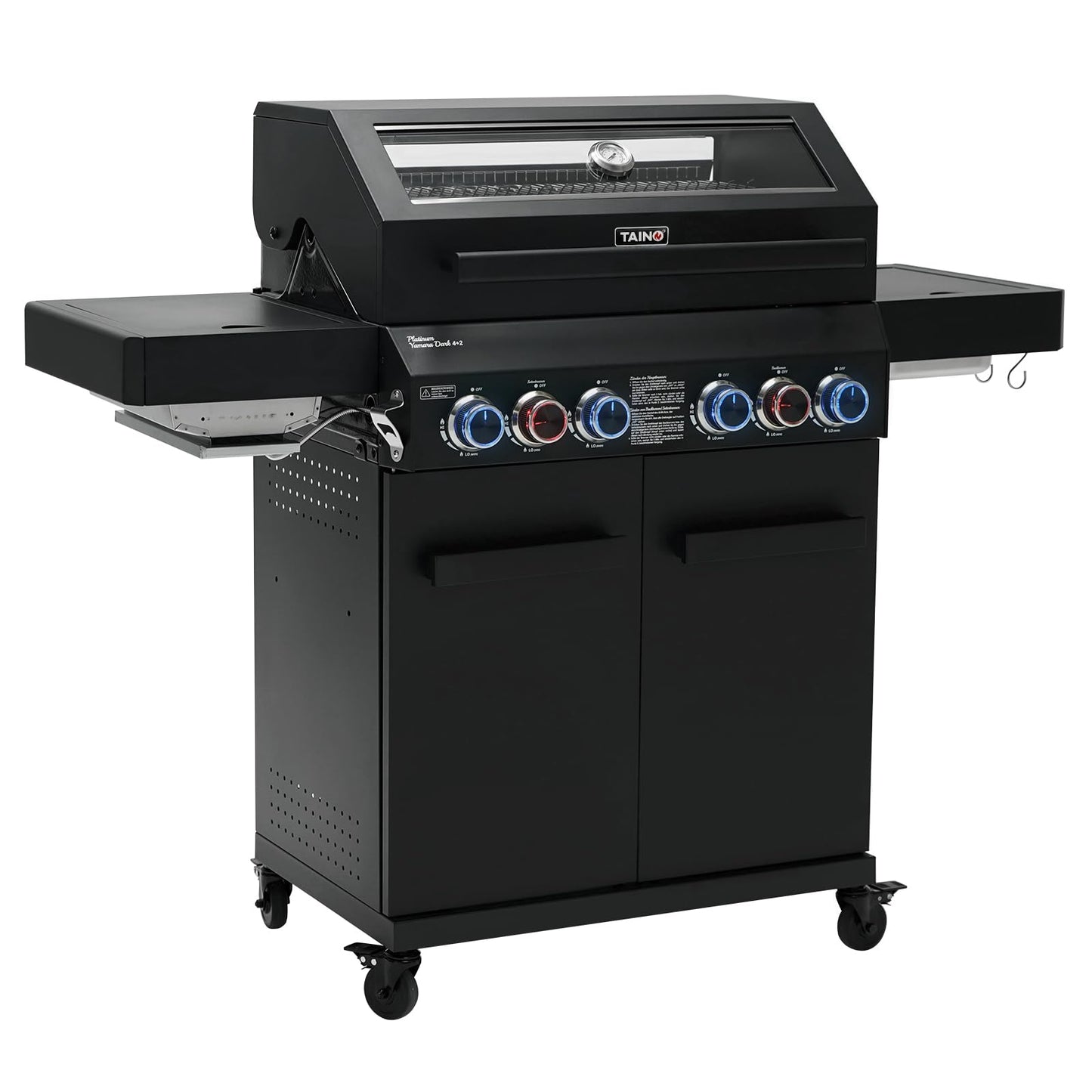 Taino Platinum Yamara Dark 6+2 Steel Gas Grill, 6 Burners, Ceramic Sear Burner, Ceramic Back Burner, Piezo Ignition, Cast Iron Cooking Grid