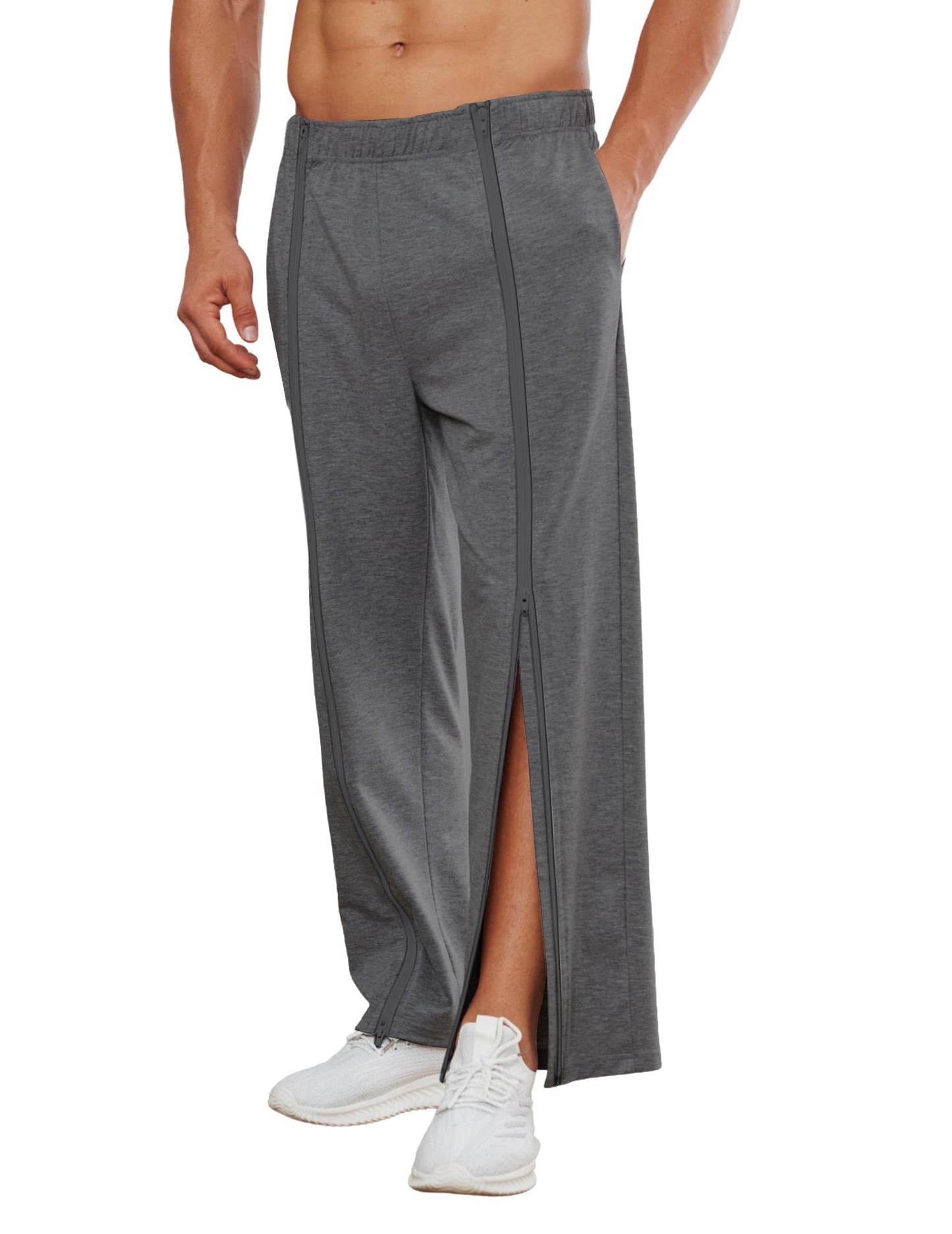 PINSPARK Men's Rehab Joggers with Full-Length Zipper