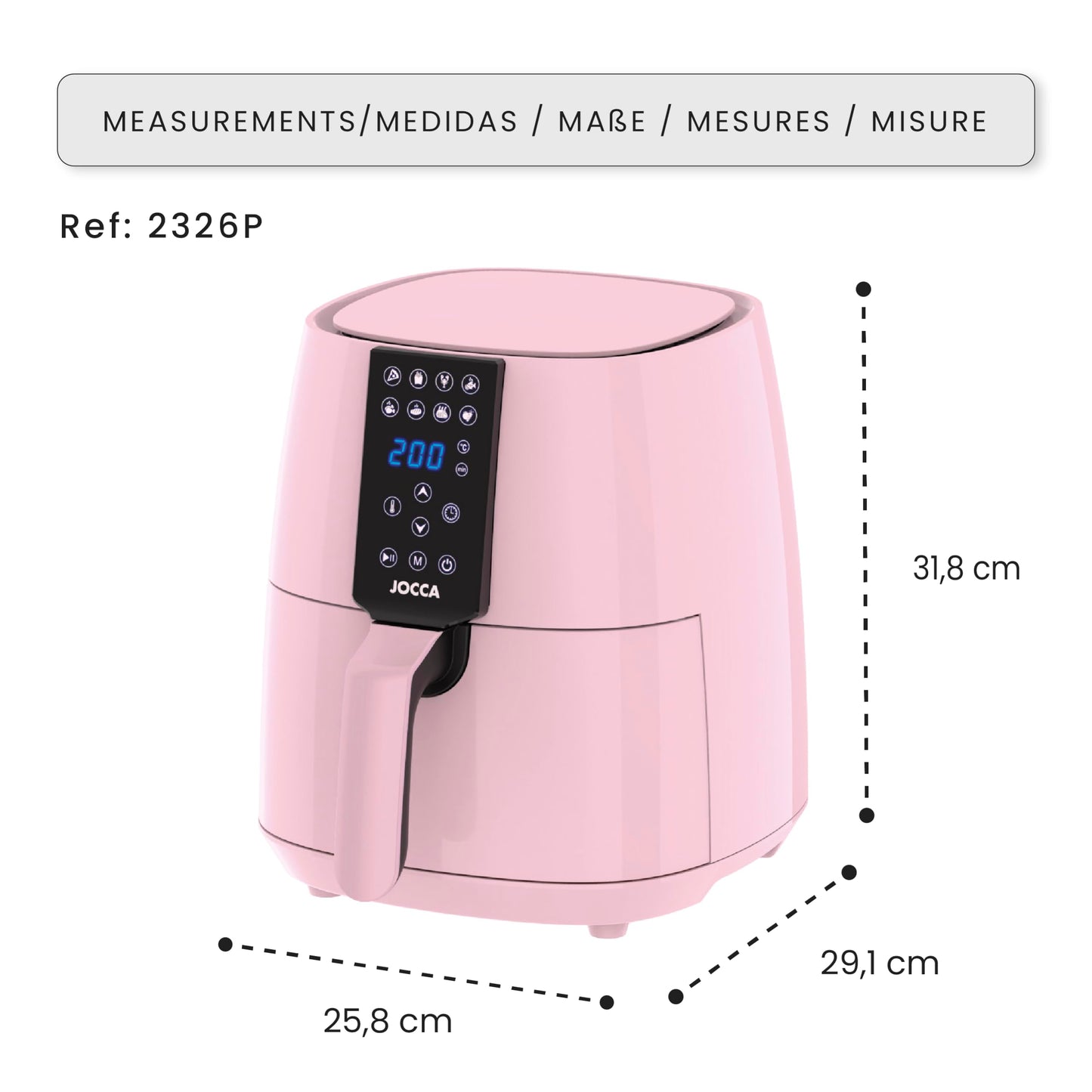 Jocca Heißluftfritteuse Sweet Line, 3,8L Fritteuse, 1450W, 8 Programme, LED Touchscreen, Timer, Rosa