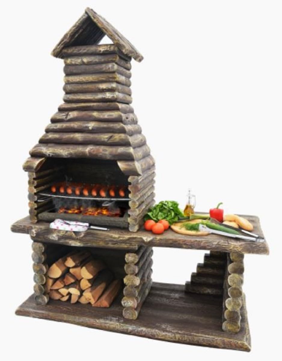 Casa Padrino Luxus Gartengrill Braun 162 x 70 x H. 205 cm - Beton Grillkamin in Holzoptik - Luxus Garten Accessoires