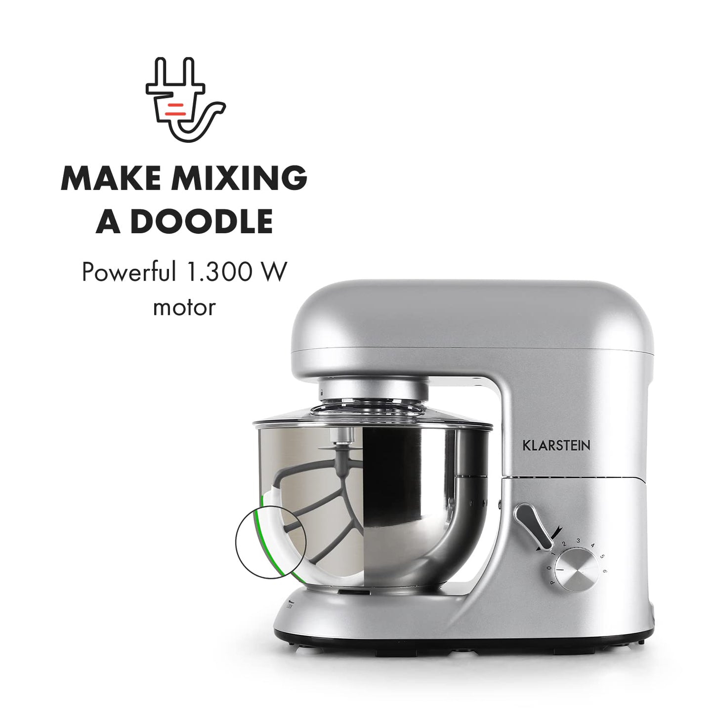 Klarstein Küchenmaschine, Knetmaschine mit 5L Schüssel, 1800W Profi Küchenmaschine mit Knethaken und Schneebesen, Universal Küchenmaschine mit 6 Stufen, Teigmaschine zum Rühren, Kneten und Aufschlagen