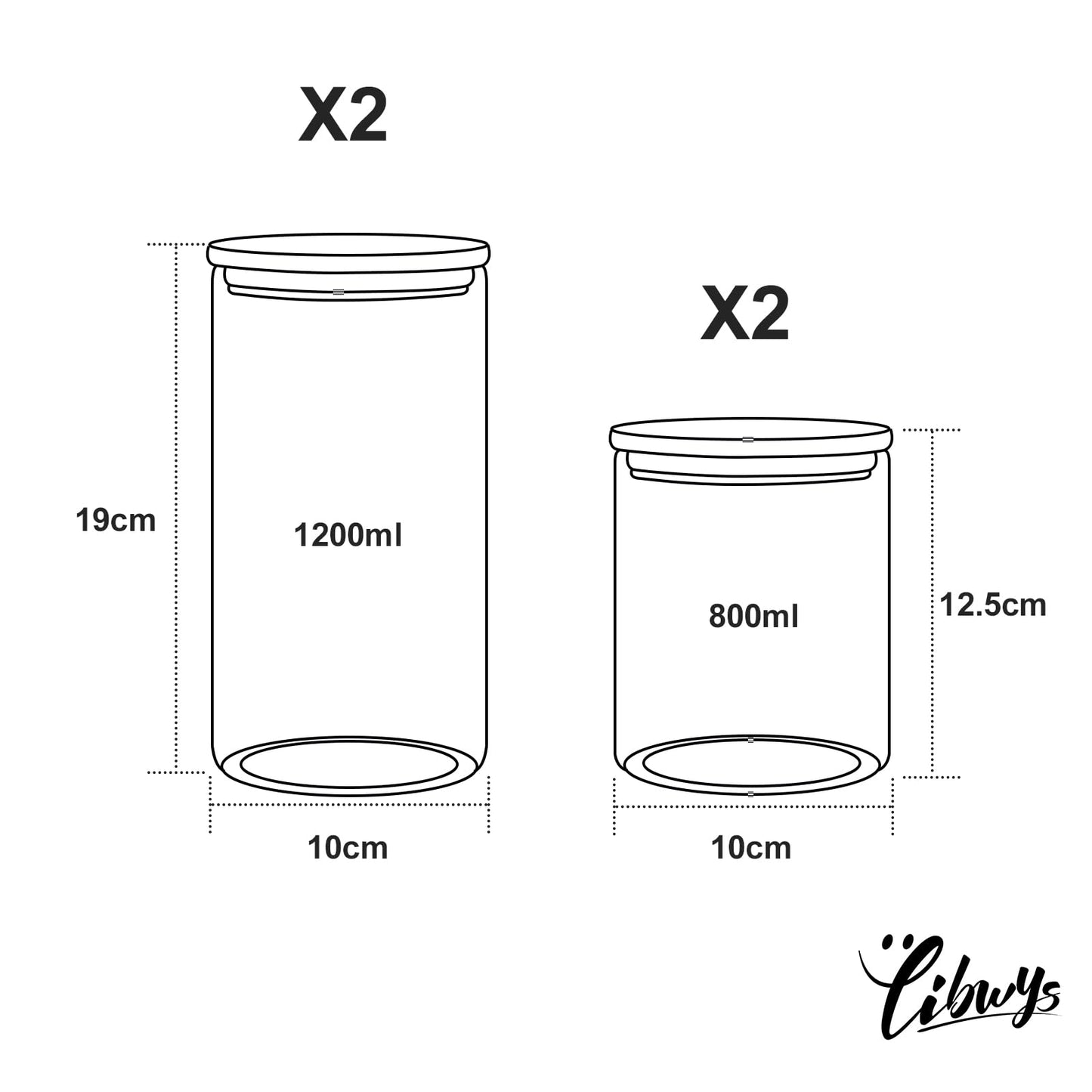 LIBWYS 12er Set Vorratsgläser mit Deckel Eckig Vorratsdose Glas - in 3 Größen: 720ml;1150 ml; 1580 ml - 12pcs Plus Edition