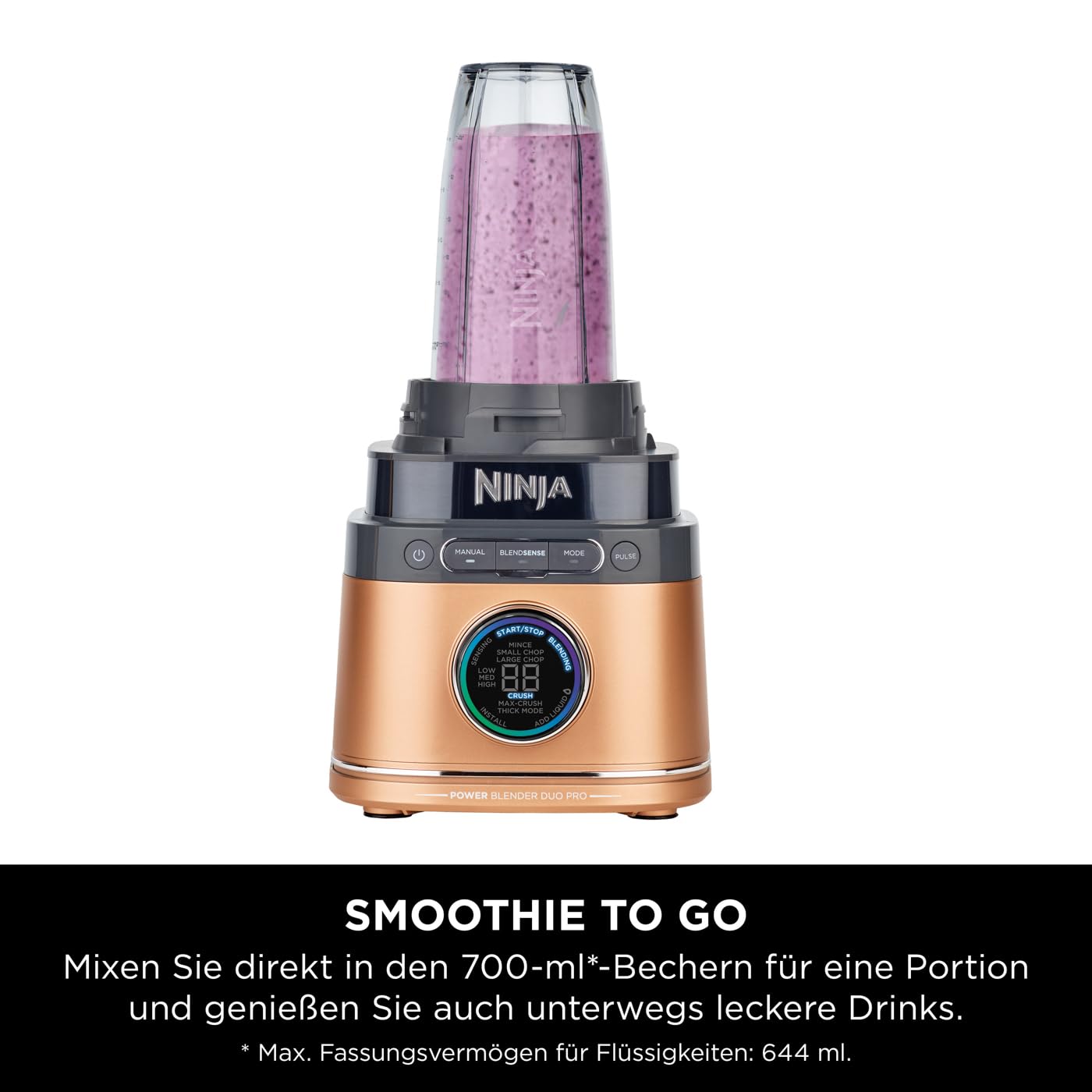 Ninja 2-in-1 Detect Power Mixer Pro & Single Serve, 1200W Mixer mit Krug, & Single Serve Tasse, Smoothies mixen, Gemüse hacken & Frozen Drinks mixen, Kupfer/Schwarz