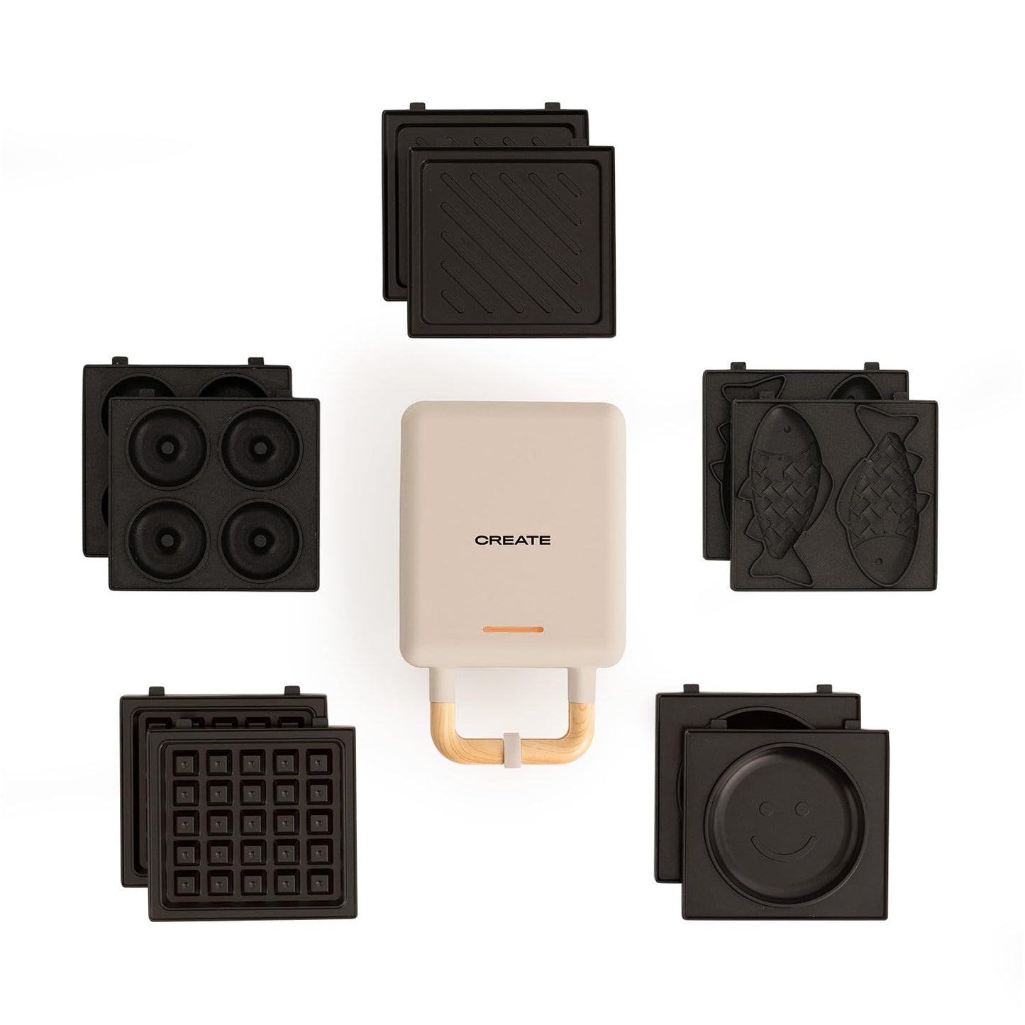CREATE/STONE STUDIO/Sandwichmaker und Waffeleisen in Rosa-Barbie / 2 austauschbare Antihaftplatten, 1 Scheibe, 100º Offnung, BPA-frei, 105º Öffnung, Cool-Touch-Griff, 600W