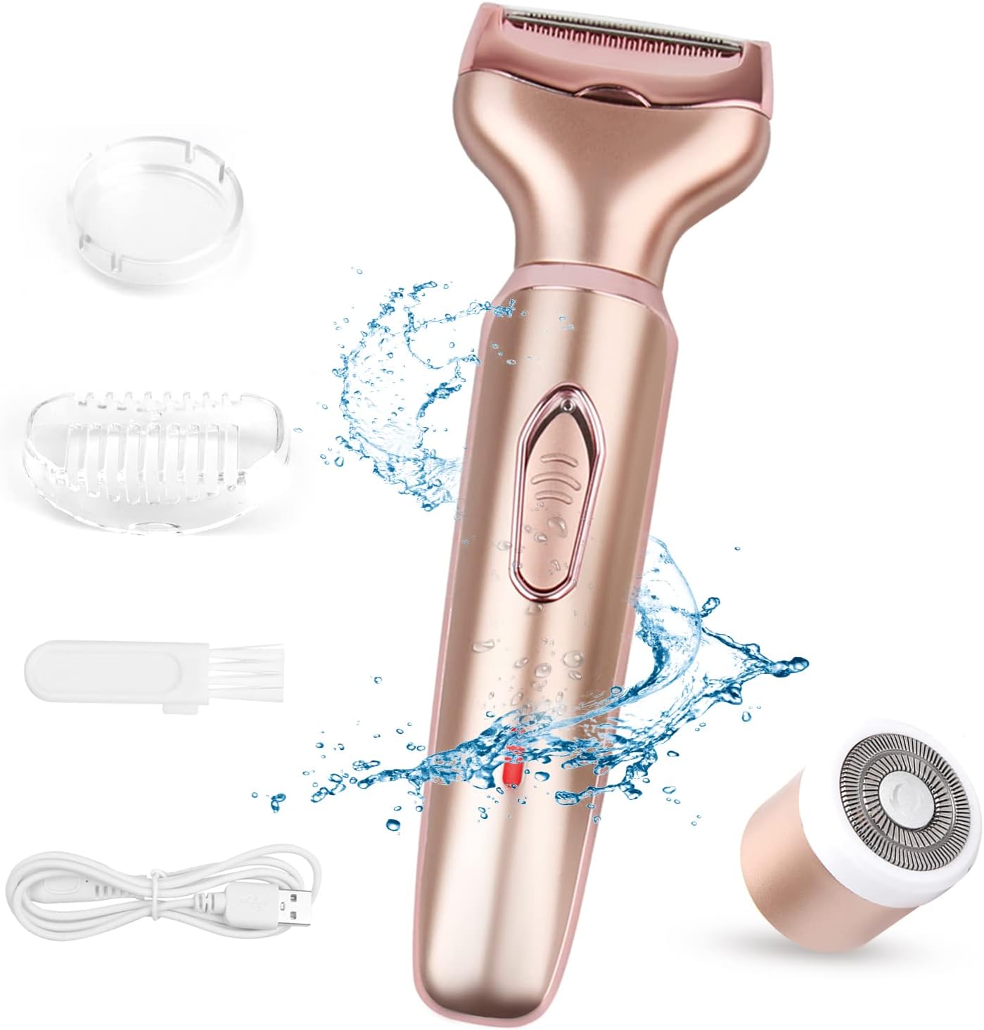 Elektrischer Rasierer Damen 2 in 1 Nass- und Trockenrasierer für Gesicht Armen Beine Achselhöhlen Intimbereich und Bikinizone tragbar wasserdicht und schmerzlos Elektrorasierer mit USB-Aufladung