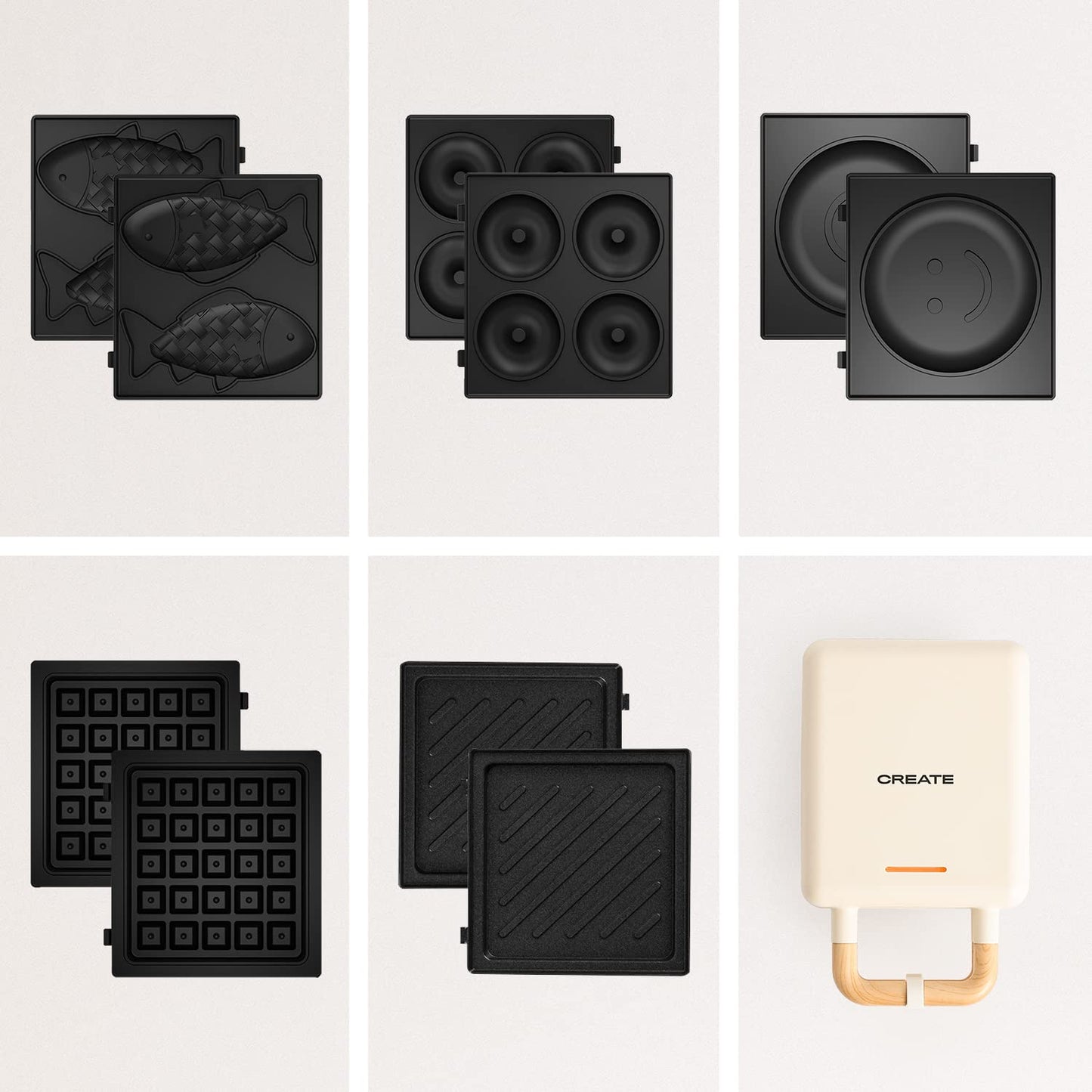 CREATE/STONE STUDIO/Sandwichmaker und Waffeleisen in Rosa-Barbie / 2 austauschbare Antihaftplatten, 1 Scheibe, 100º Offnung, BPA-frei, 105º Öffnung, Cool-Touch-Griff, 600W
