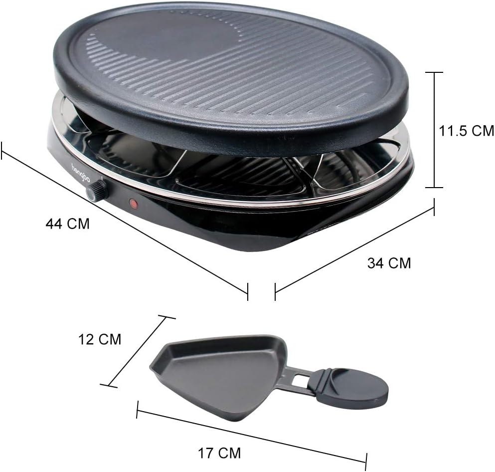 Raclette 8 Personen - Raclette Grill mit 8 Raclette Pfännchen und 2 Holzspateln Antihaftbeschichtung Thermostat Barbecue Grill Elektrische Grillpfannen für Familie - 1300W
