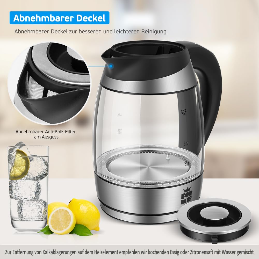 ForMe Glas Wasserkocher 1,8 Temperatureinstellung Temperaturwahl 40°C-100°C Farbwechsel LED I BPA FREI I Temperatur Einstellbar Teekocher Glaskessel Teekessel Glaswasserkocher mit Warmhaltefunktion