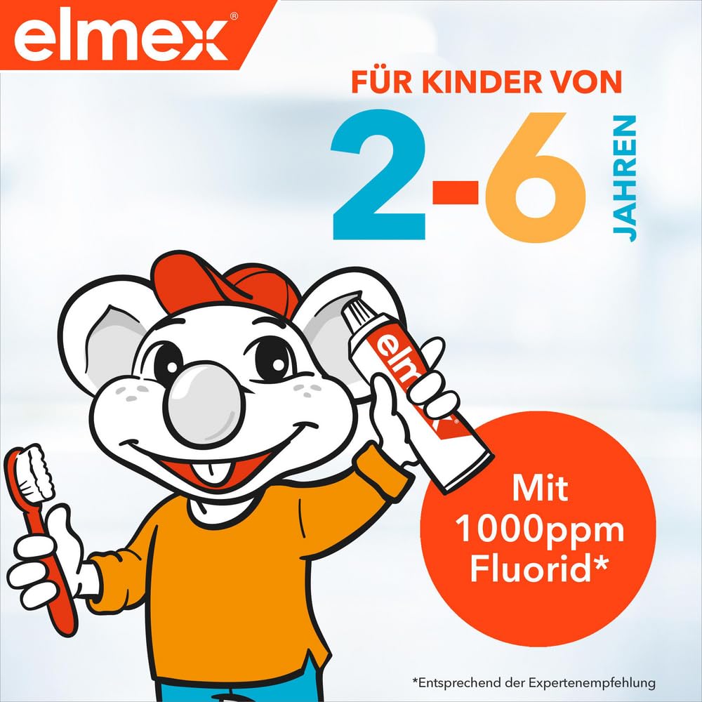 elmex Kinderzahnpasta 2-6 Jahre 50 ml – kindgerechte Zahnreinigung für hochwirksamen Kariesschutz – mit Aminfluorid für einen Dreifach-Schutzmechanismus
