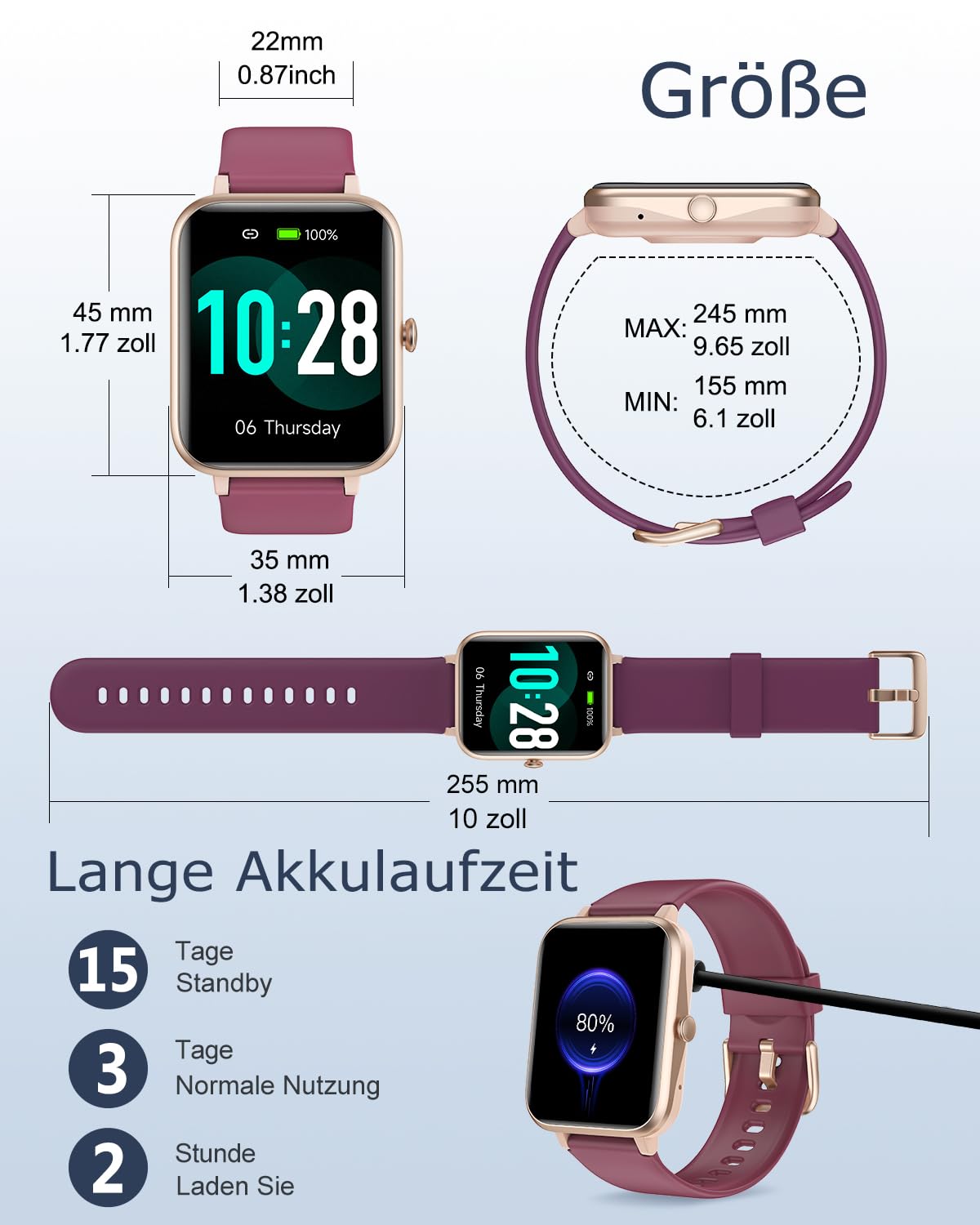 GRV Smartwatch für Damen Herren mit Telefonfunktion,Fitnessuhr mit Pulsmesser SpO2 Schlafmonitor Schrittzähler IP68 Wasserdicht,Multi Sportmodi Smart Watch Fitness Tracker für iOS Android Handy