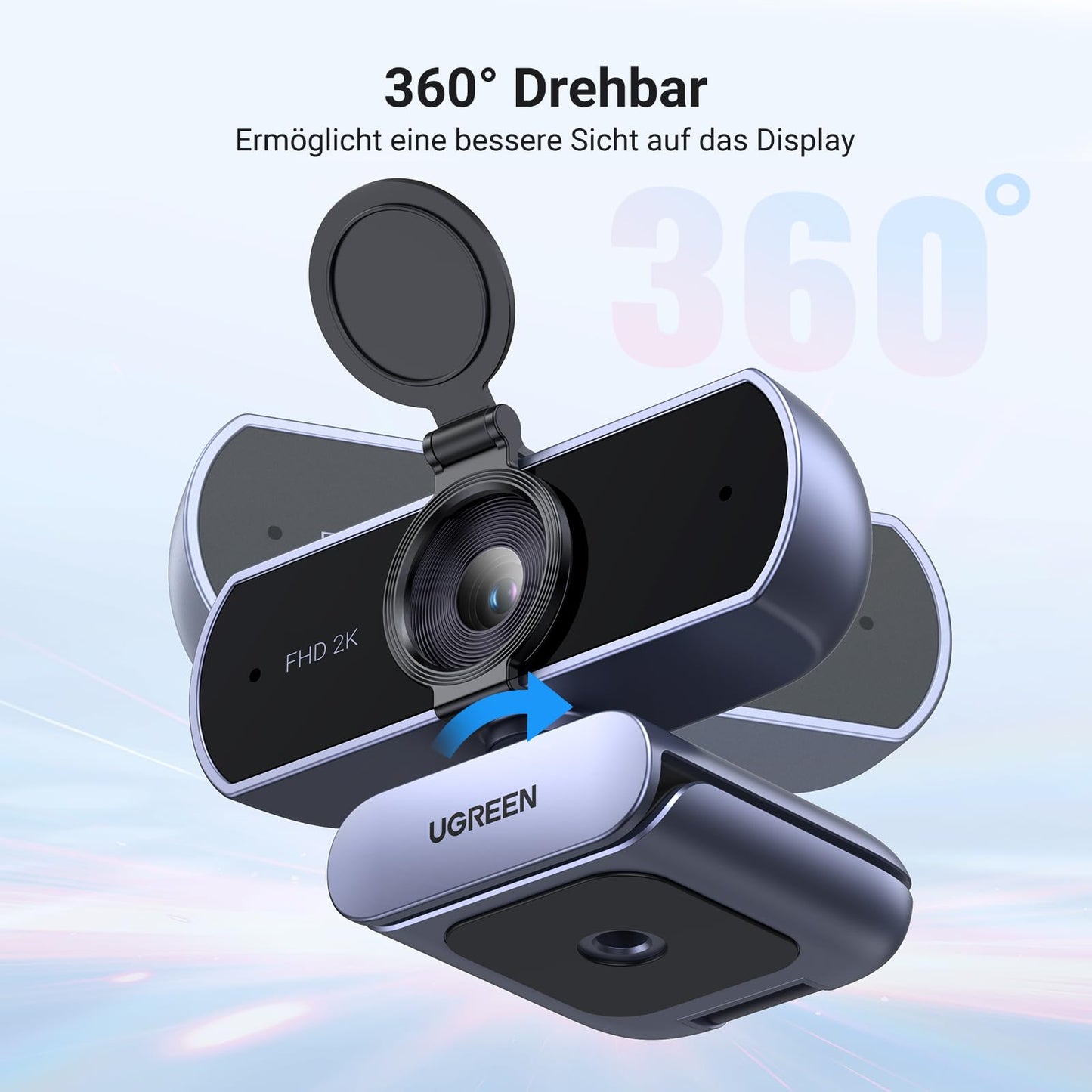 UGREEN Webcam Full HD 1080P/30fps USB Webcam für PC, Webcam mit Mikrofon, klares Stereo-Audio, automatische Lichtkorrektur, 85° Ansicht, USB Webcam für Live Streaming, Videoanrufe, Lernen, Konferenzen