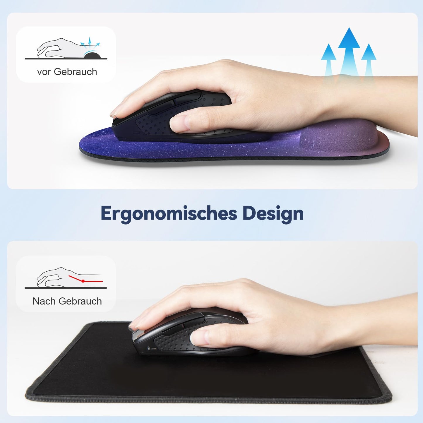 TECKNET Mauspad mit Gelkissen, Memory Foam Mousepad Ergonomisches Wasserdicht Komfort Mausmatte mit Handgelenkpolster Handauflage für Alle Maus Offfice Heim Computer Laptop