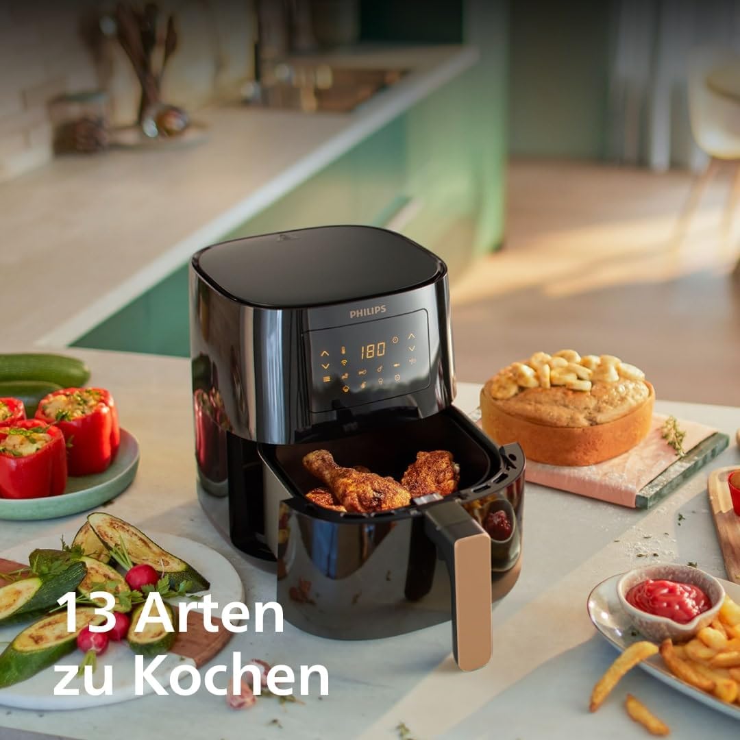 Philips Airfryer 5000-Serie L, 4.1L (0.8Kg), 13-in-1 Airfryer, Wifi verbunden, 90% Weniger Fett mit Rapid Air Technologie, Rezepte-App