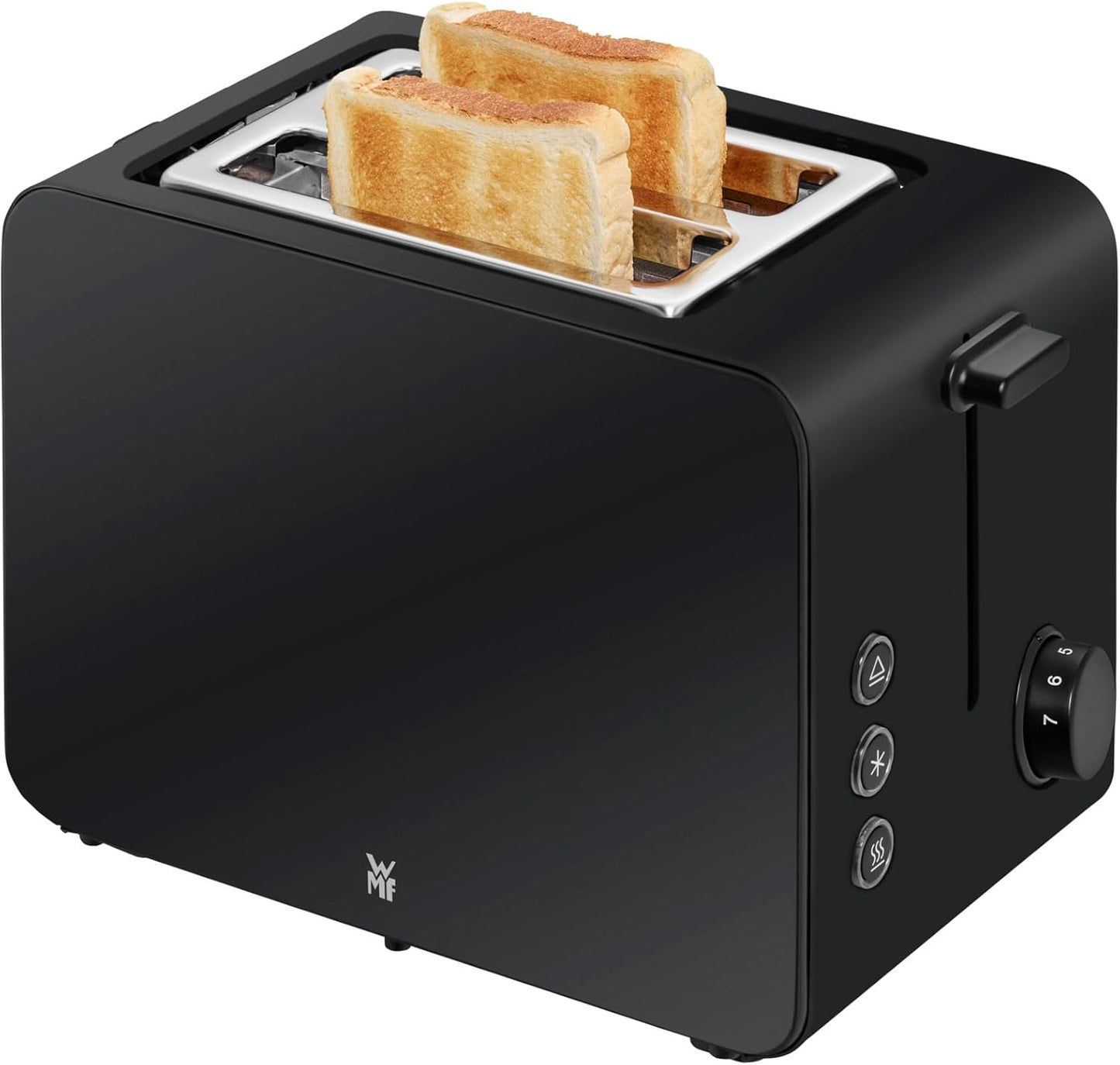 WMF Stelio Toaster 2 Scheiben Edelstahl, Doppelschlitz Toaster mit Brötchenaufsatz, Bagel-Funktion, 7 Bräunungsstufen, 900 W, Toaster edelstahl matt schwarz