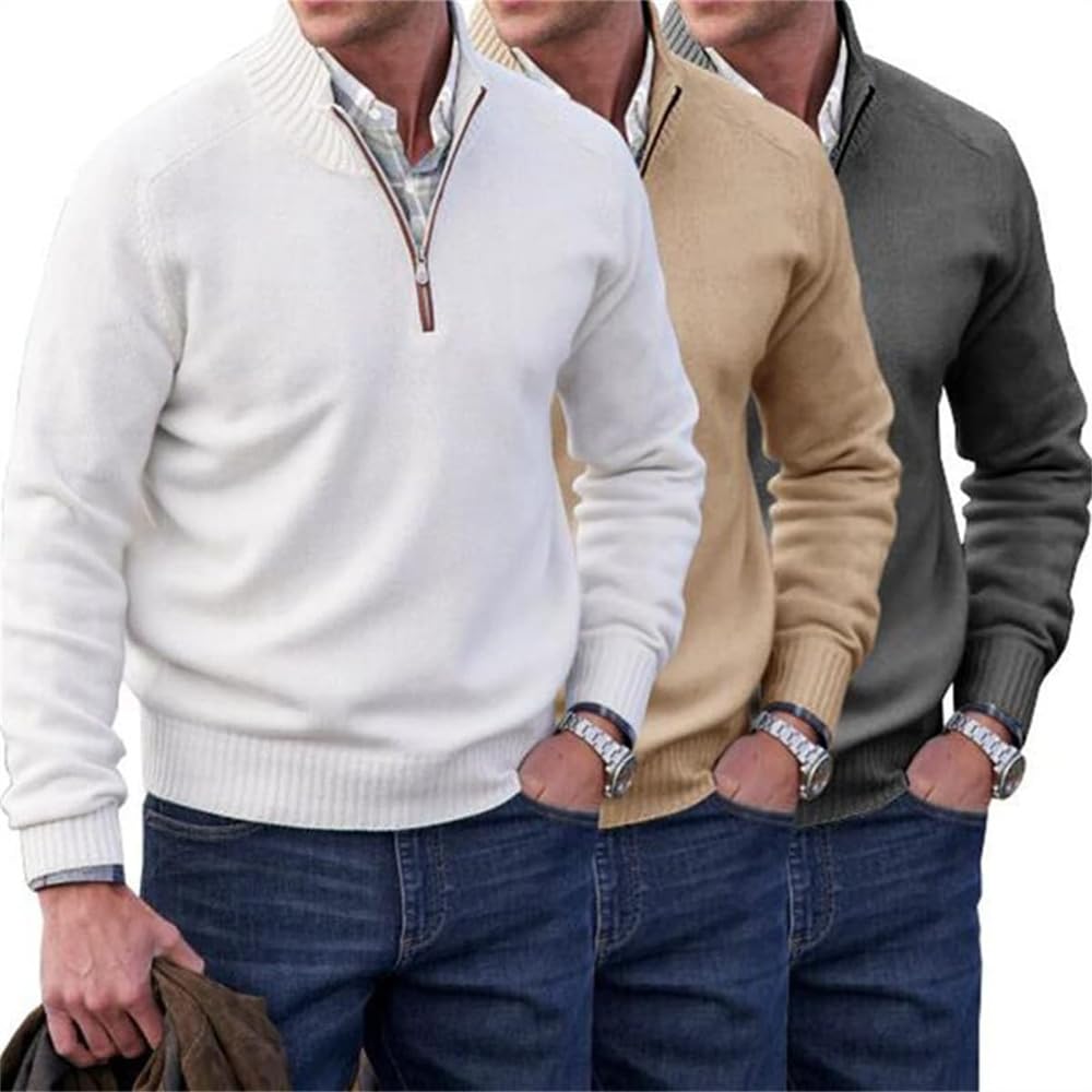 Men’s Cashmere Quarter-Zip Sweater – Soft Knit Stand Collar Pullover